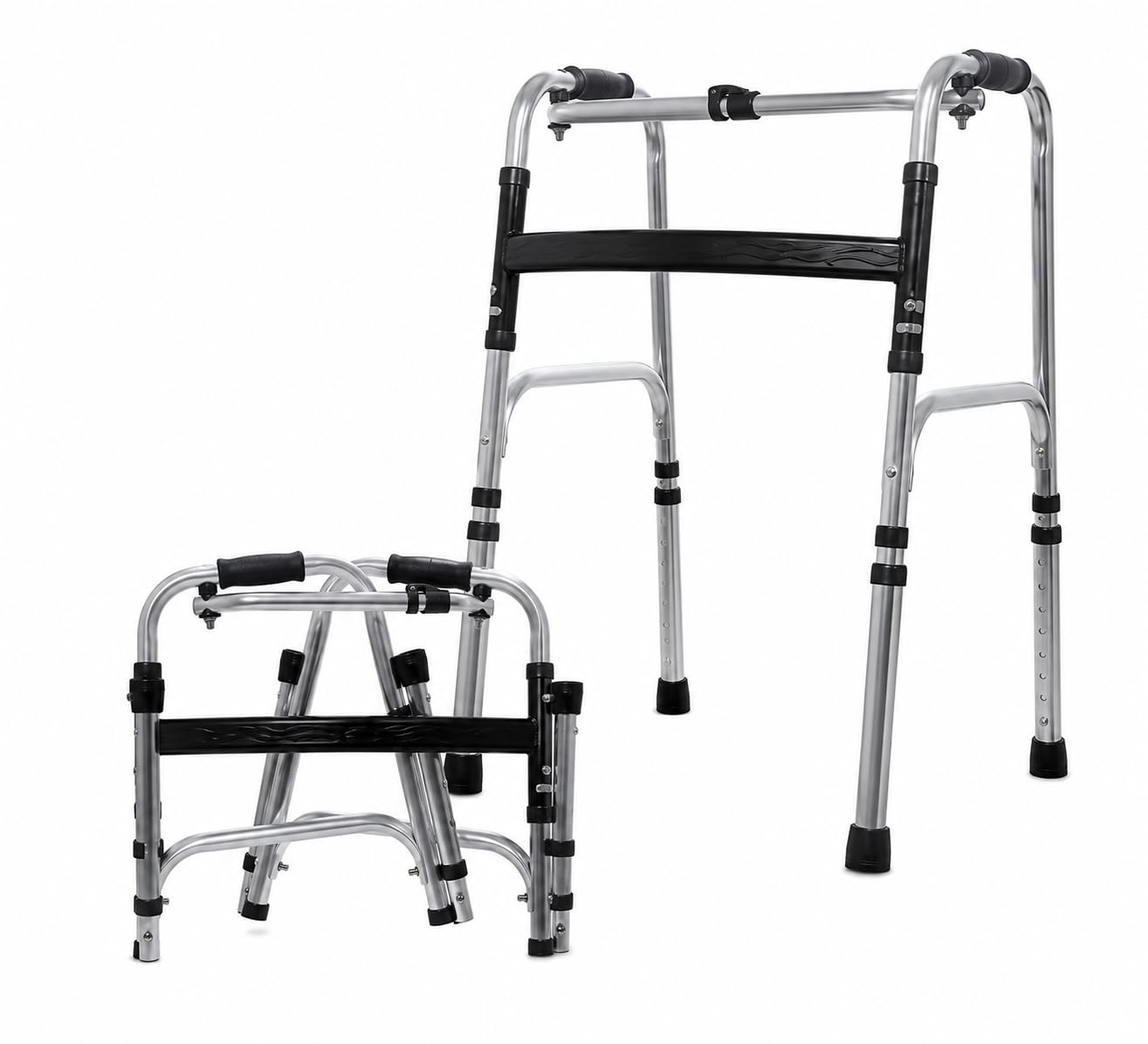 Andador Desmontável Compacto Dobrável de Alumínio, Articulado e Fixo, Altura Regulável de 73 a 91 cm, Suporta até 150 kg