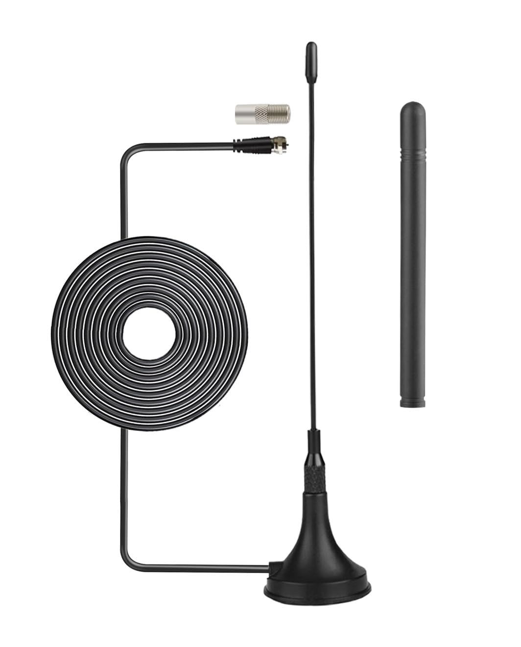 Aquário Antena DVB-T HDTV F conector macho 2 dBi VHF UHF Mini antena de TV com base magnética e hastes de antena duplas 80 km antena de TV digital interna RG174 3 m/9,84 pés cabo coaxial dispositivos