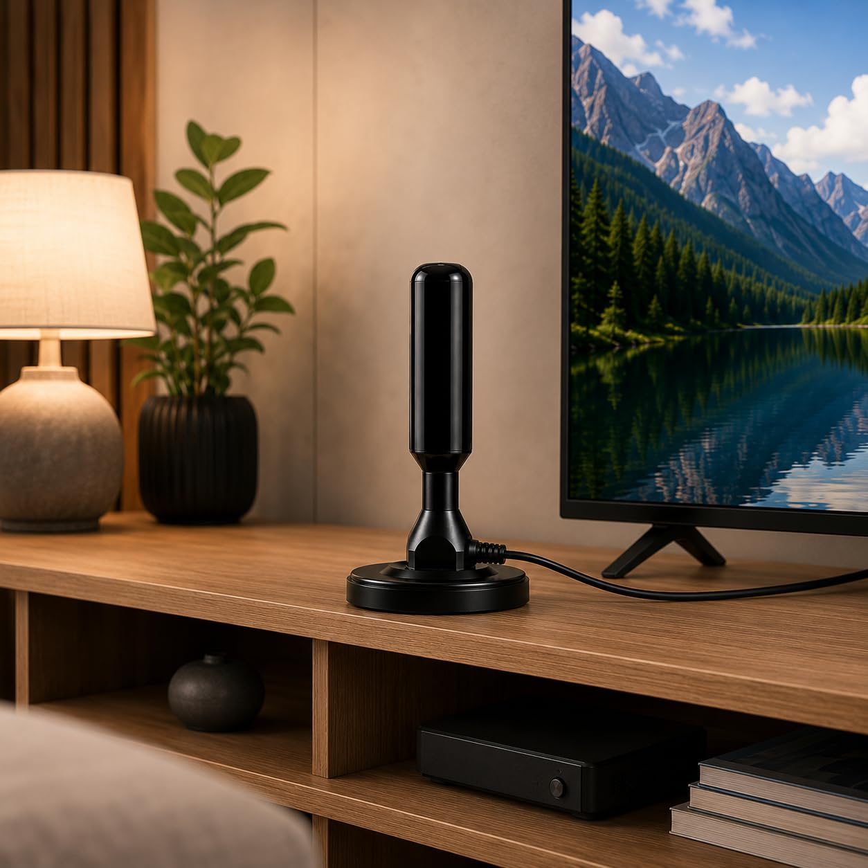 Antena Digital Interna e Externa para TV HD 4K UHD com Base Magnética e Cabo 3m – Alta Captação de Sinal para Canais Abertos Compatível com Todas as TVs