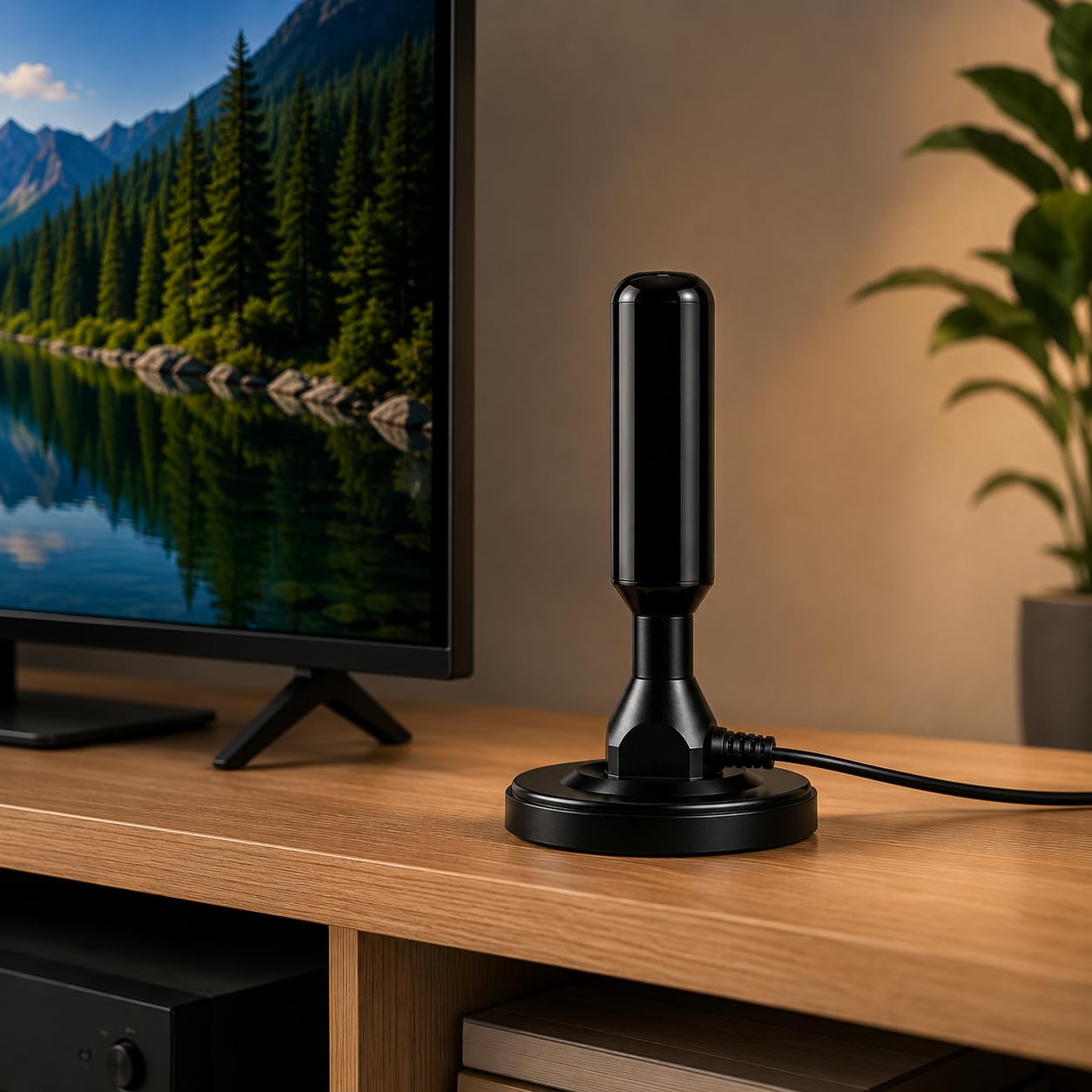Antena Digital Interna e Externa Amplificada para TV 4K Full HD com Cabo de 5 Metros e Base Magnética Alta Captação de Sinal