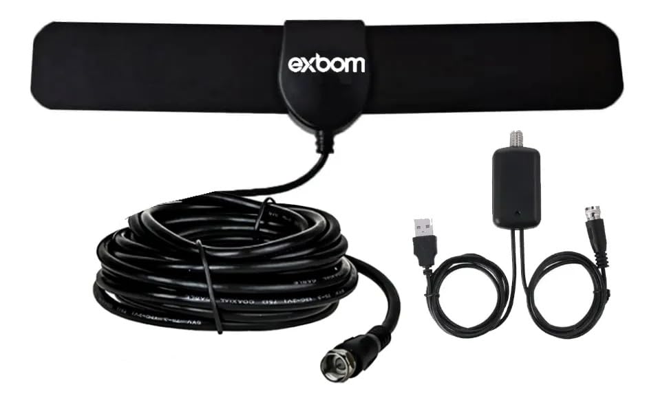Antena Digital Interna HDTV Slim AN-M3008C03 Cabo de 3 Metros Coaxial tipo F Macho com Amplificador de Sinal