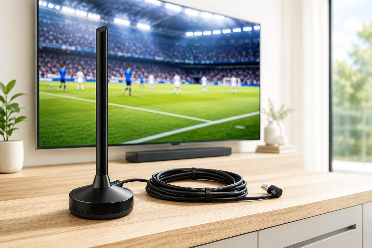 Antena Digital Interna HDTV UHF VHF com Base Magnética Cabo 3m TV Digital