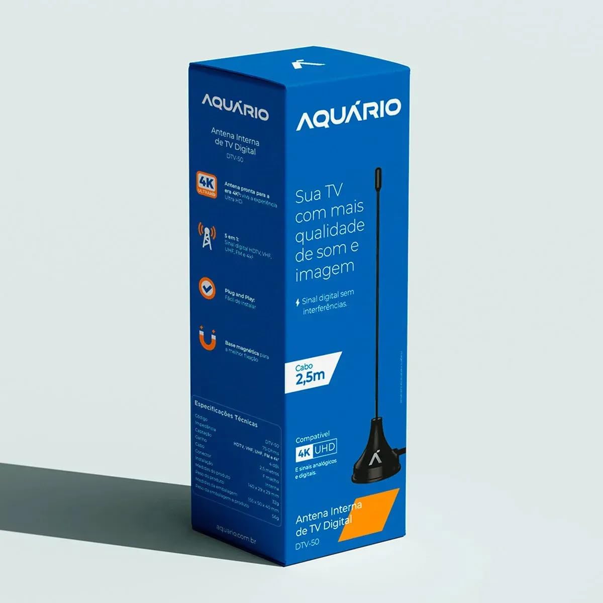 AQUARIO Antena Interna Digital HDTV Aquário DTV-50 para TV Digital, Alta Definição, Compacta e Fácil de Instalar