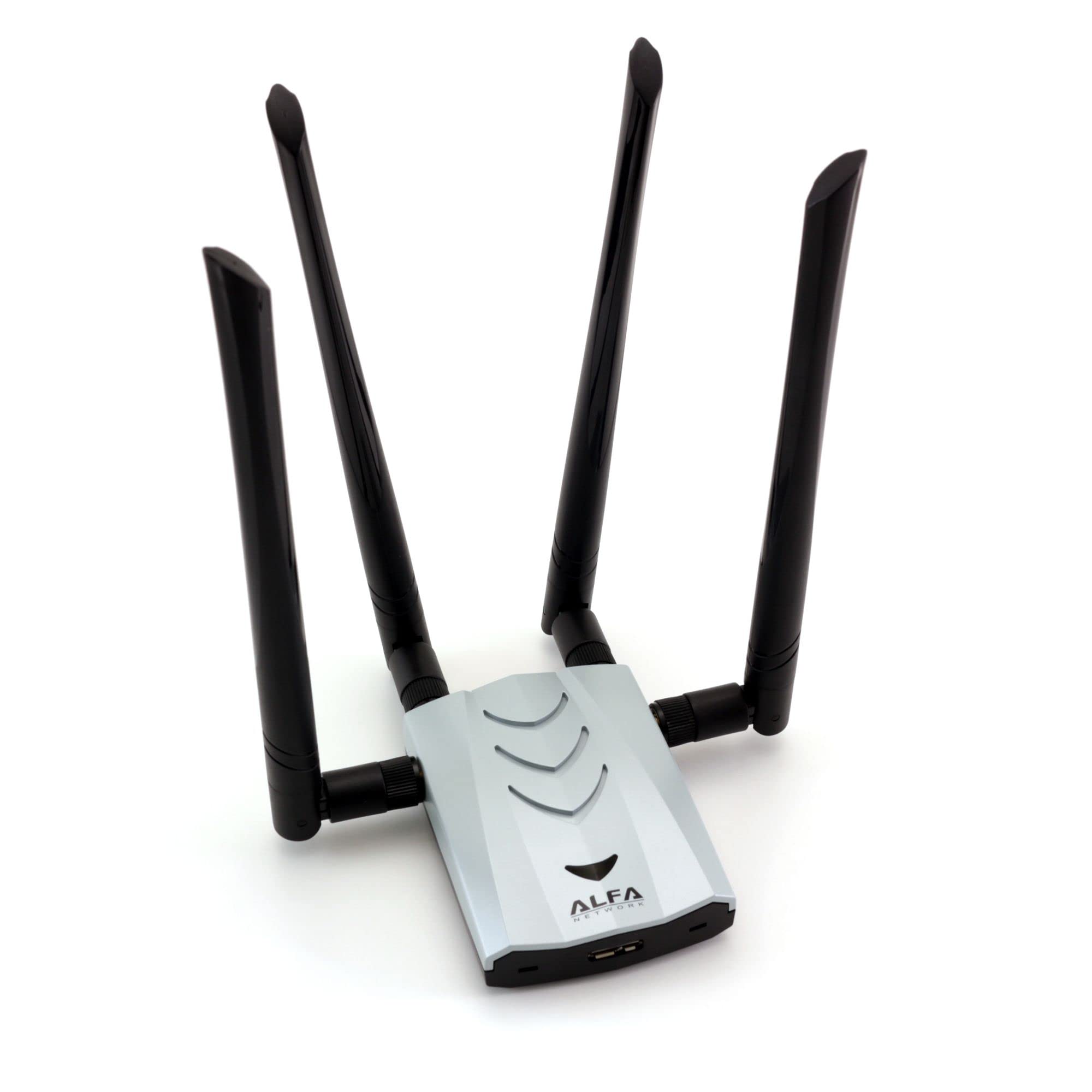 Adaptador WiFi ALFA AC1900 - Adaptador de rede Wi-Fi USB 3.0 de banda dupla de longo alcance de 1900 Mbps 802.11ac com 4 antenas externas de banda dupla 5dBi, compatível com TAA