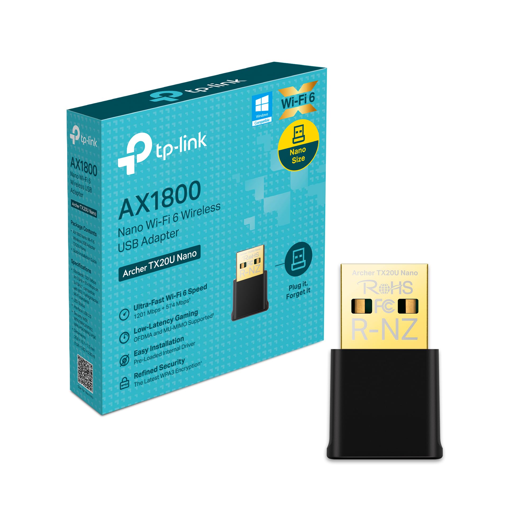 Adaptador wifi 6 USB TP-Link Archer TX20U Nano AX1800 Dual Band compatível com Windows 10/11 WPA3, perfeito para usar em viagens ou em casa