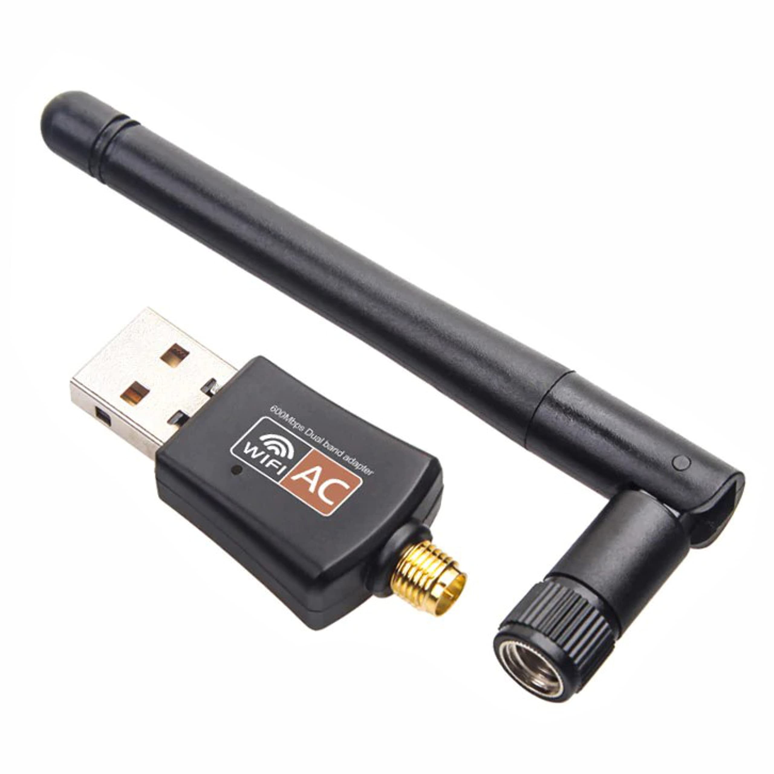 Adaptador WiFi USB AC600 Dual Band 2.4GHz e 5GHz com Antena para PC Notebook Desktop Windows Linux Mac