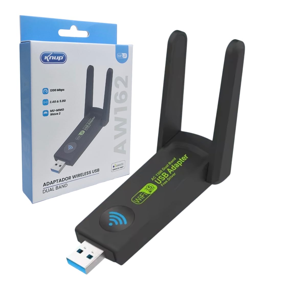 Mini Adaptador Wifi Sem Fio Usb Dual Band 2.4 E 5ghz Ac 1300mbps, Internet Sem Fio 5G Para PC Computador e Notebook, Internet de Alta Velocidade Com antena