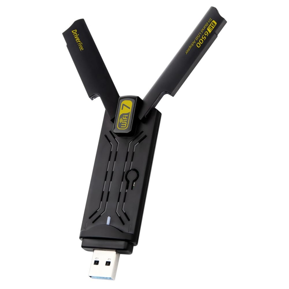 Adaptador USB WiFi 7 de 6500Mbps BE6500 2,4G e 5,8G e 6 GHz 802.11be Adaptador WiFi de unidade livre para Win 10/11