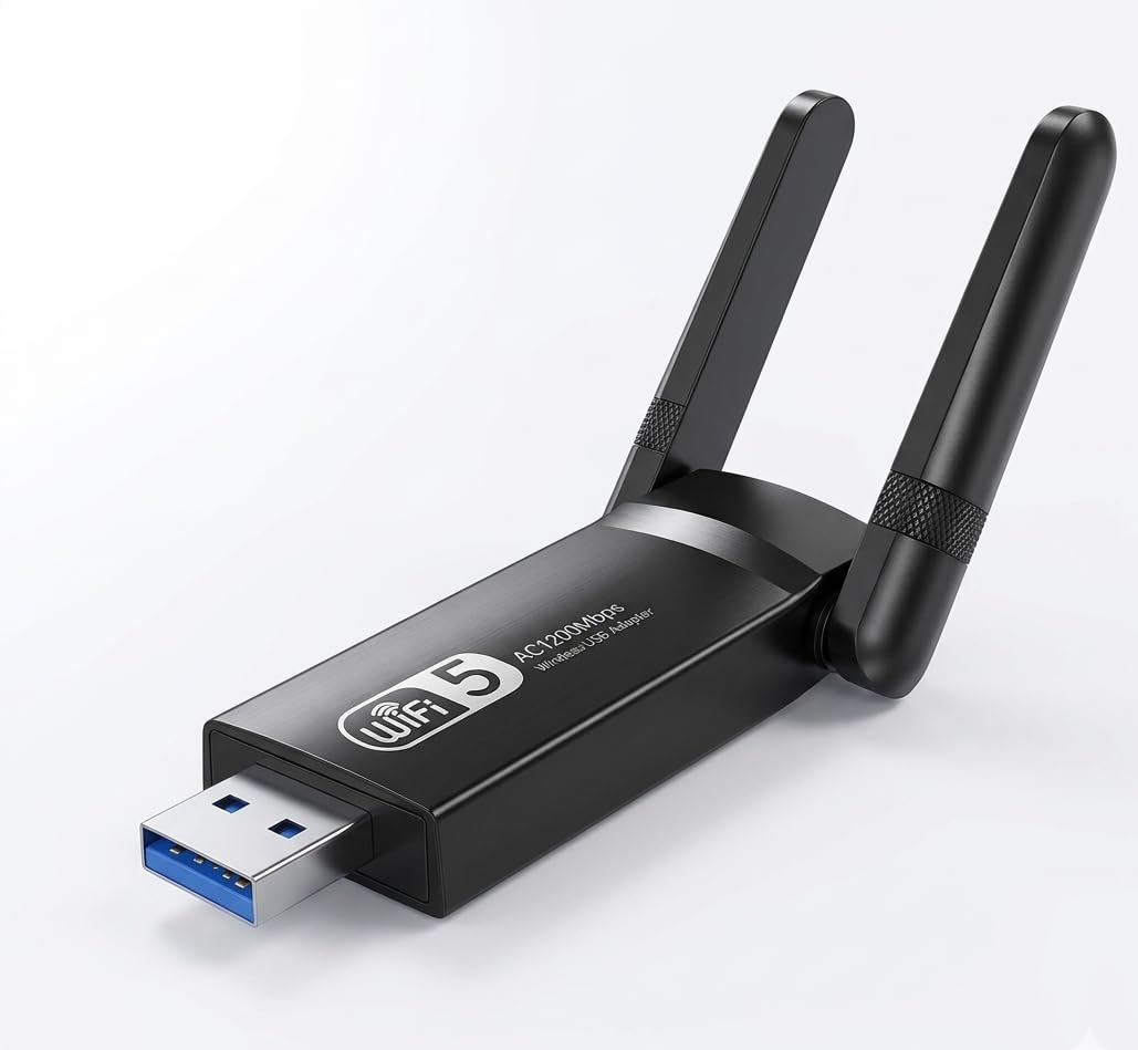 Adaptador WiFi USB 3.0 Dual Band 1300Mbps com 2 Antenas, Placa de Rede Wireless 2.4GHz/5GHz, Alta Velocidade, Compatível com Windows e Linux