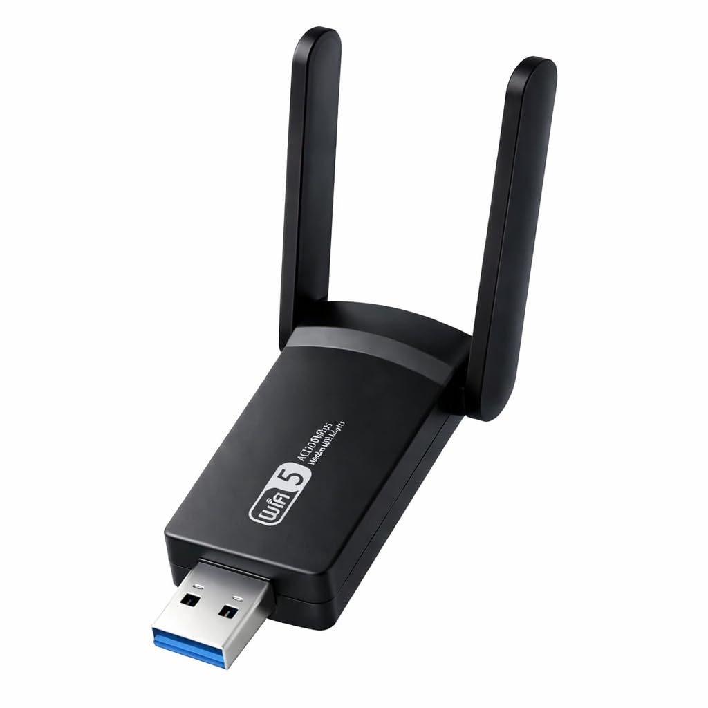 Adaptador WiFi USB 3.0 Premium Dual Band AC1300 1300Mbps 5GHz e 2.4GHz com 2 Antenas de Alto Ganho, Receptor Wireless para PC Desktop Notebook, Compatível com Windows, Internet Rápida e Estável