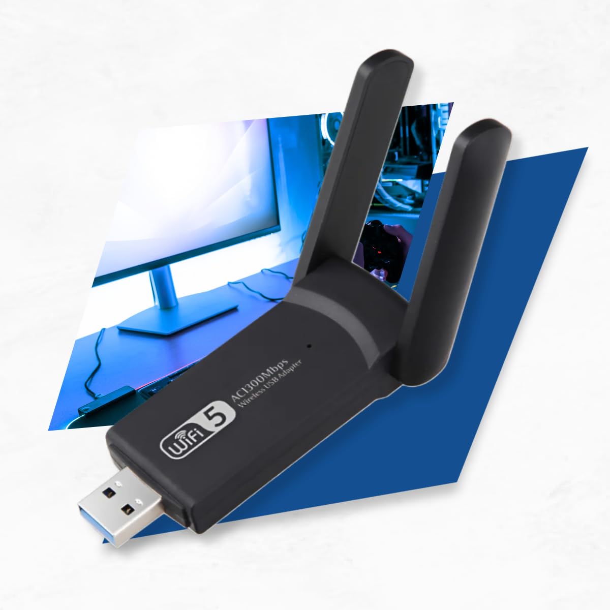 Adaptador WiFi USB 3.0 Dual Band 1300Mbps com 2 Antenas para PC | 2,4GHz + 5GHz, Wi-Fi 5 (802.11ac), Windows e Linux, Plug and Play, Para Desktop e Notebook