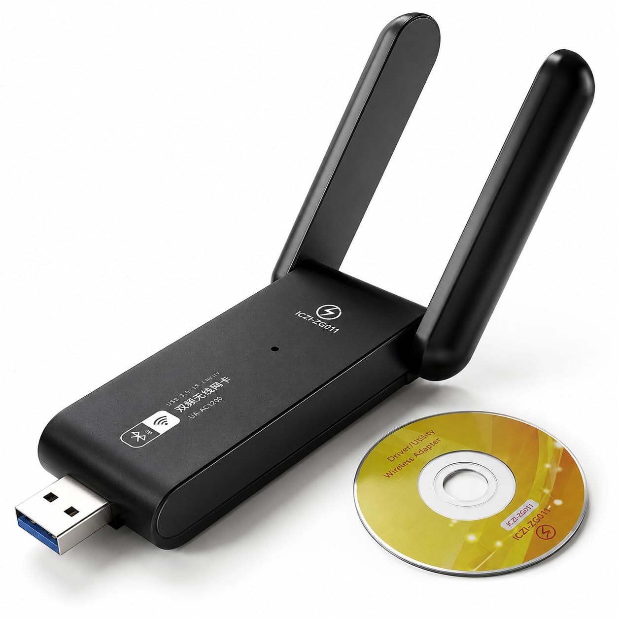 Adaptador WiFi USB Dual Band 1800Mbps Bluetooth Antena Dupla USB 3.0 Conexão Dual Band com Bluetooth integrado e antenas de alto ganho