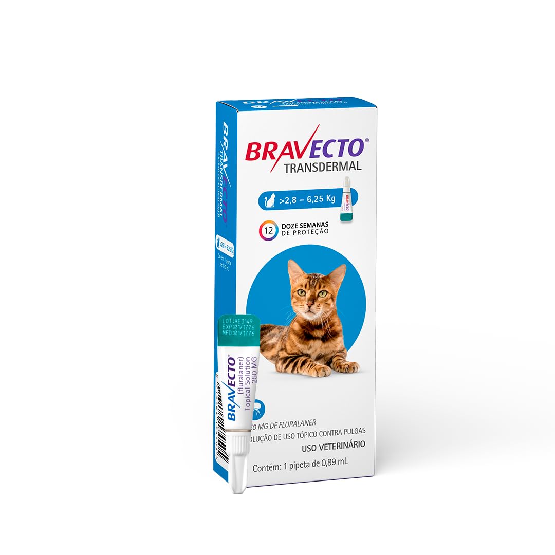 Bravecto® Gatos Transdermal 250mg - Antipulgas - Gatos de 2,8 a 6,25kg - 1 Pipeta 0,89ml - MSD Saúde Animal