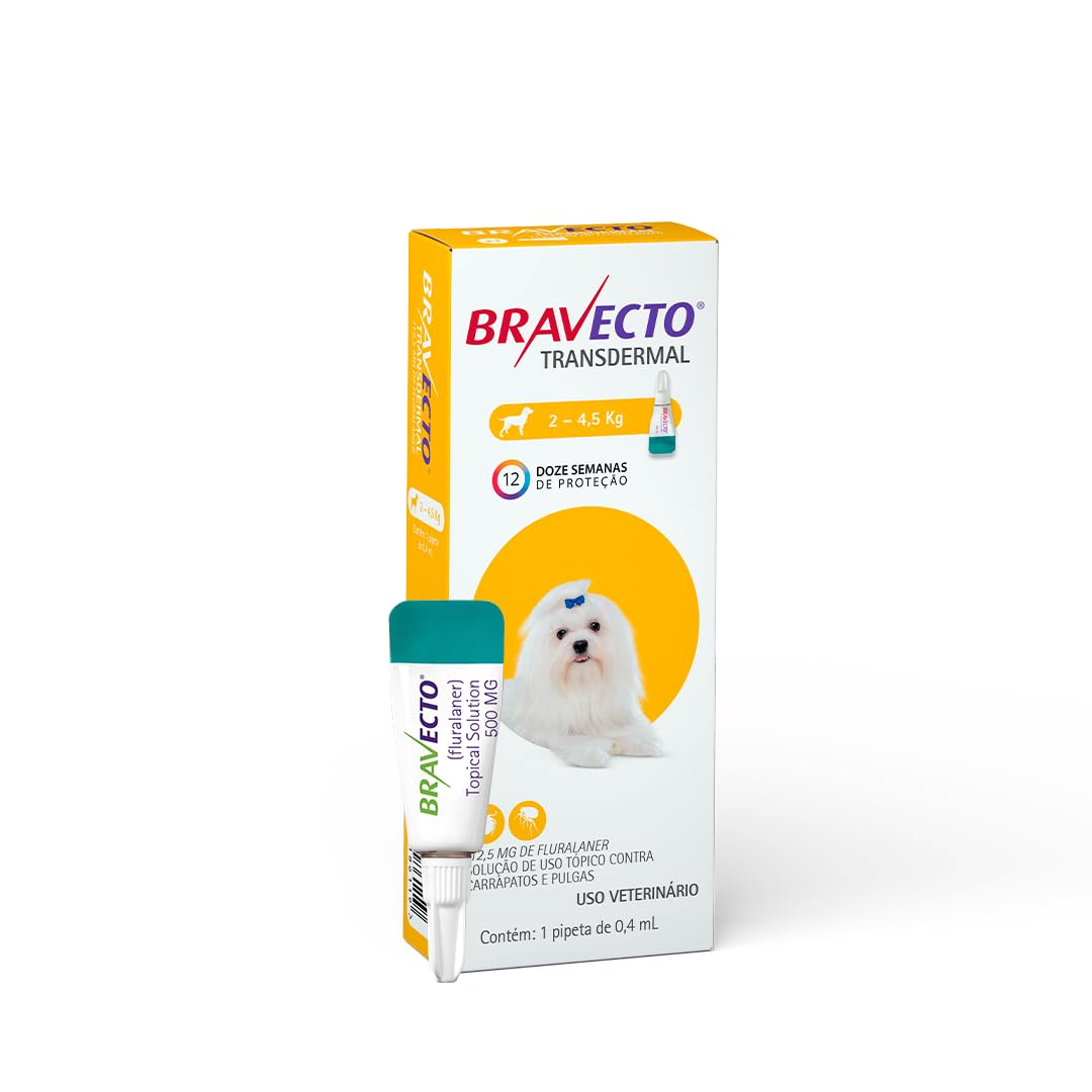 Bravecto® Cães Transdermal 112,5mg - Antipulgas e Carrapatos - Cães de 2 a 4,5kg - 1 Pipeta 0,4ml - MSD Saúde Animal