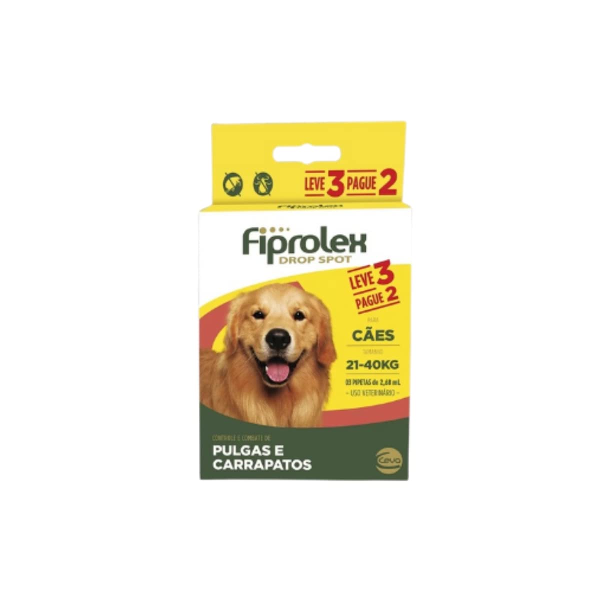 Ceva - Combo Fiprolex Drop Spot Antipulgas para Cães de 21 a 40kg - 2,68ml