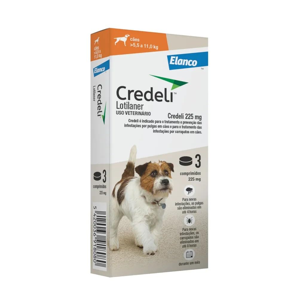 Elanco Credeli™ Antipulgas e Anticarrapatos Para Cães De 5 5Kg A 11Kg 225Mg - 3 Comprimidos