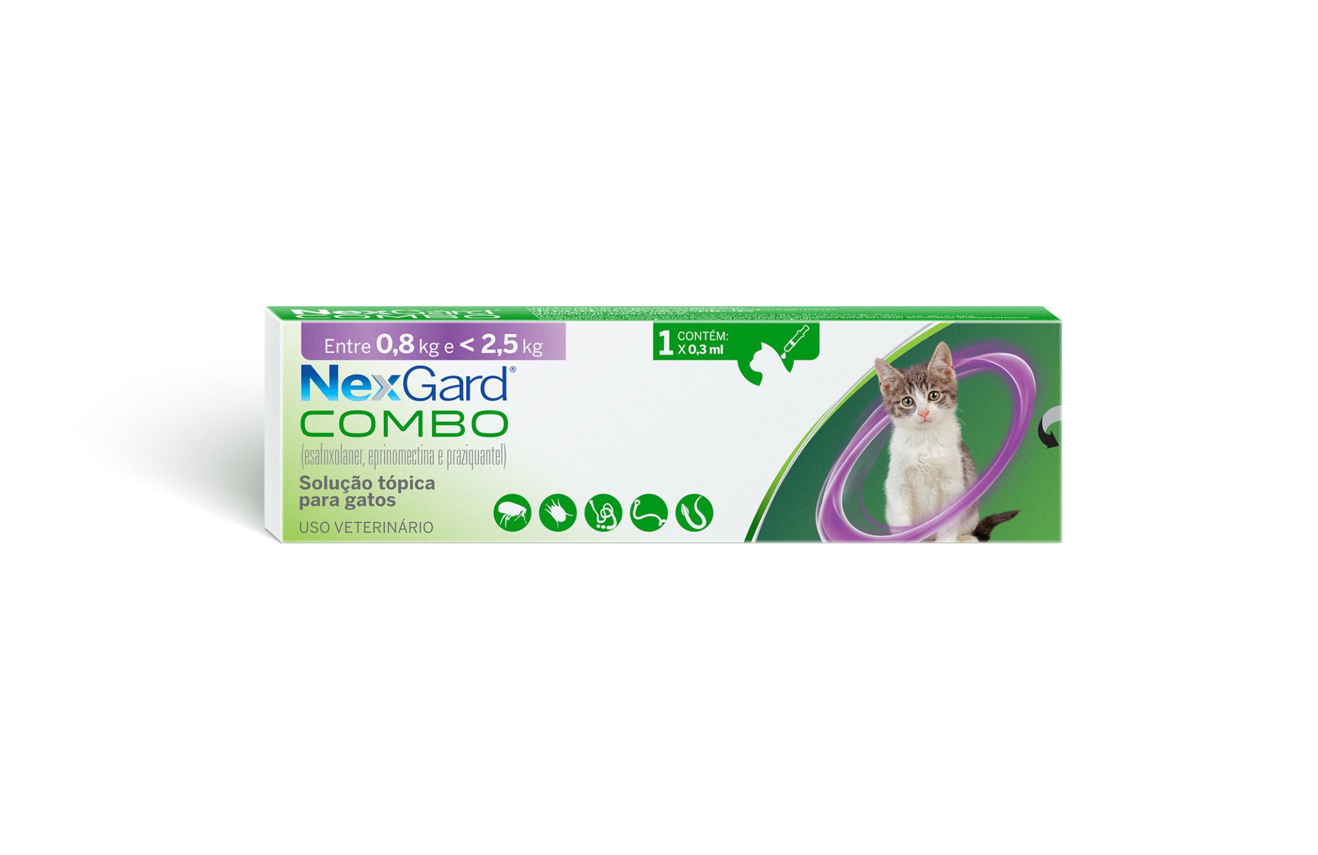NexGard COMBO Antipulgas, Sarna e Vermes para Gatos até 2,5 kg - 1 aplicador