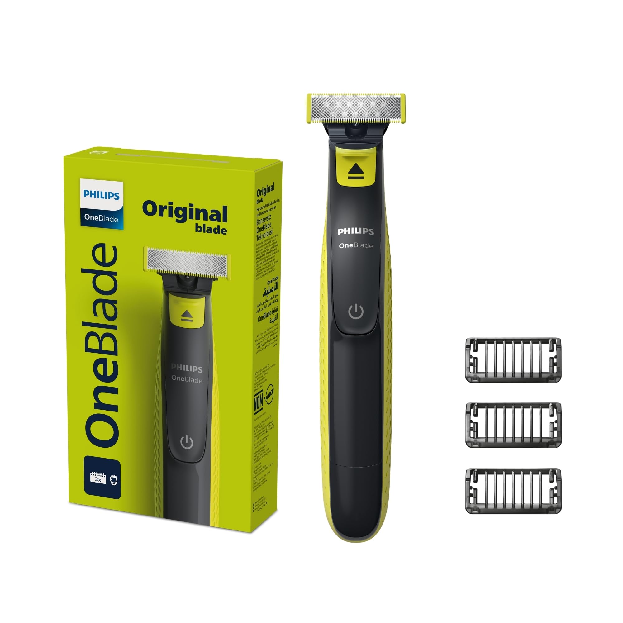 Philips OneBlade Barbeador e Aparador Elétrico: Raspa, Apara e Contorna | Barbeia e apara sem irritar a pele | Uso a Seco ou Molhado | Lâmina Dupla Face | 3 Pentes | QP2724/10
