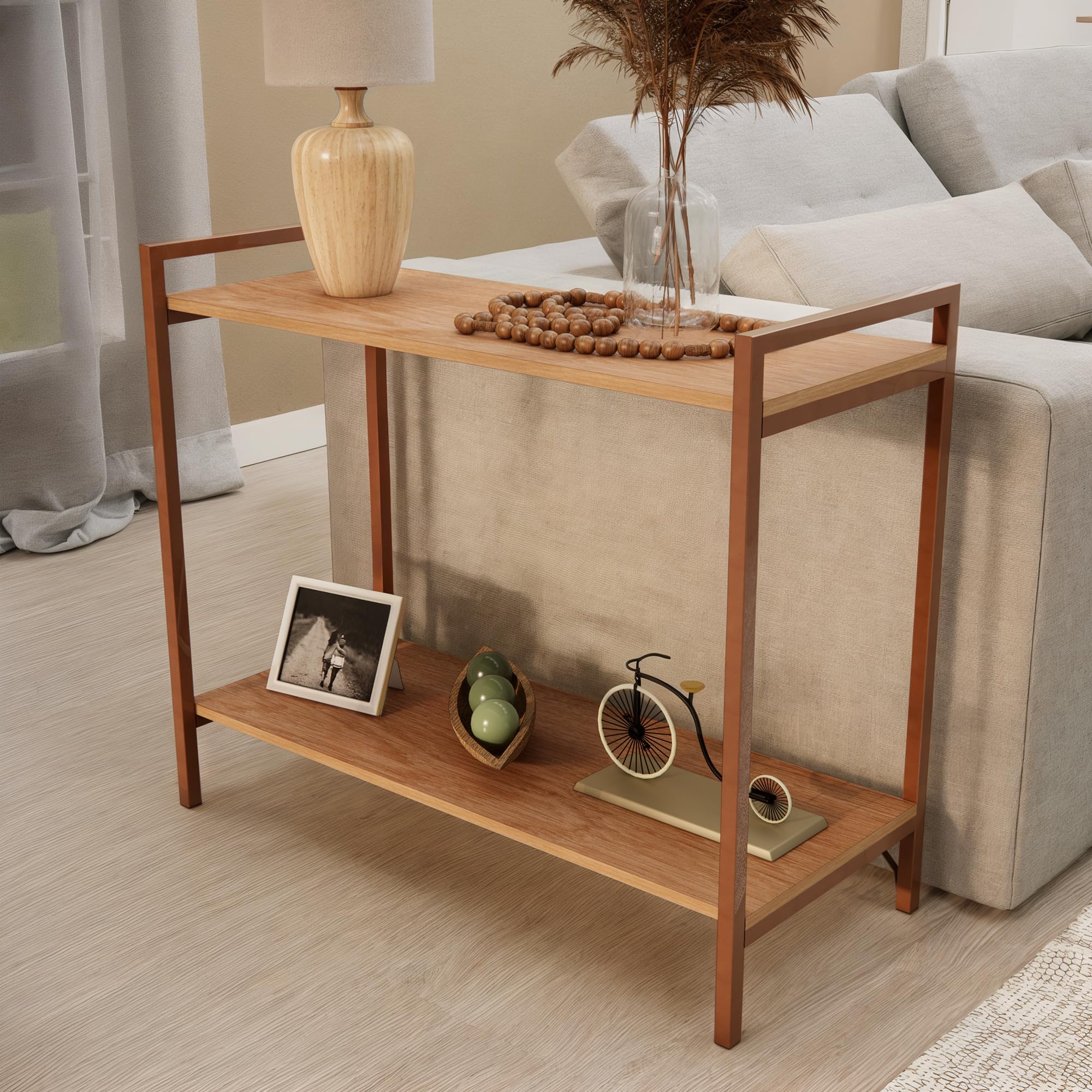 Inaugura Lar Balcão Aparador Buffet Sala Estar 80cm Armação Cobre Moderno Cor (Freijo)