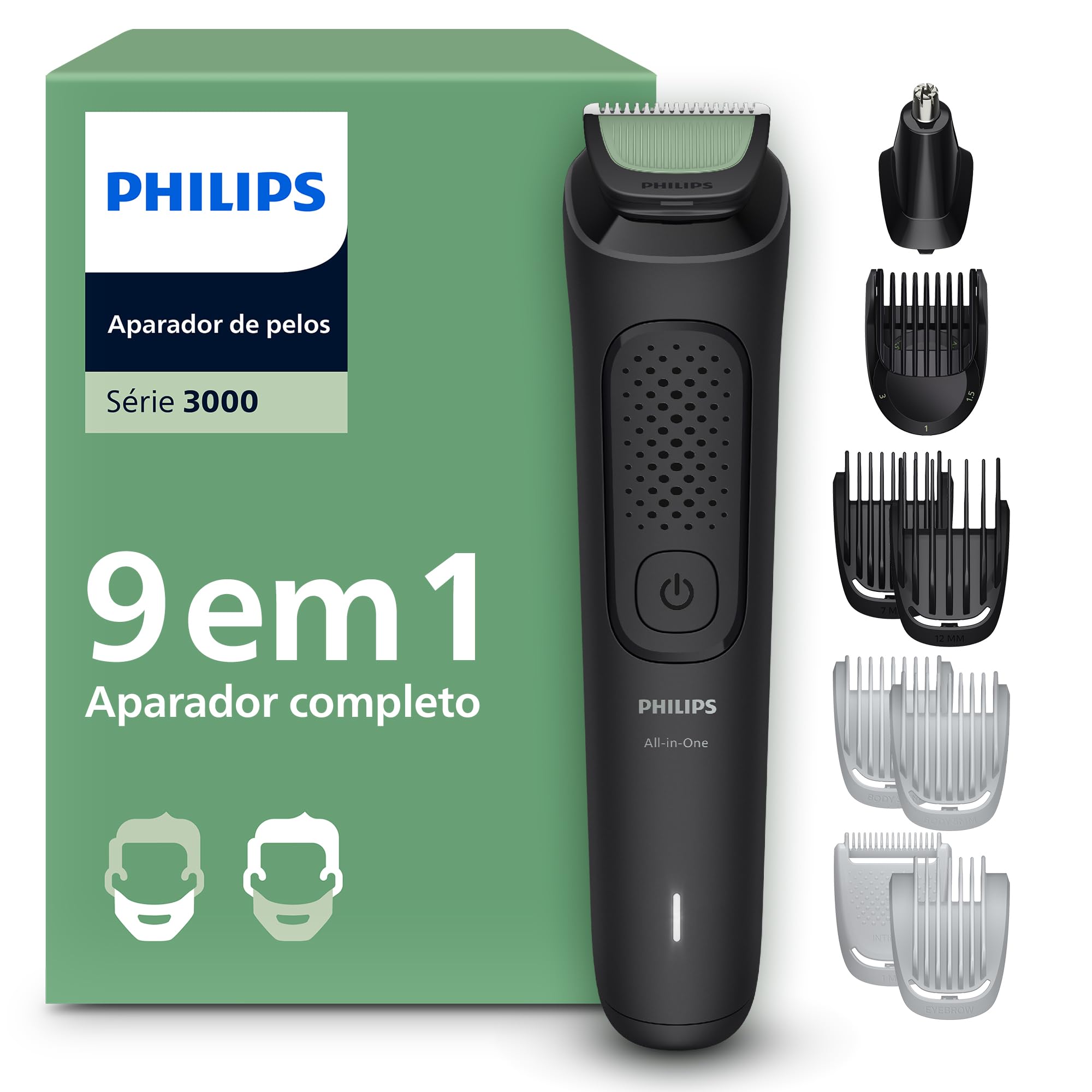 Philips Aparador e Barbeador Elétrico Série 3000 All-in-One 9 em 1 | Versatilidade para cuidar do visual completo | Rosto, cabelo e corpo |60 min sem fio | Lâminas autoafiáveis | MG3927/15