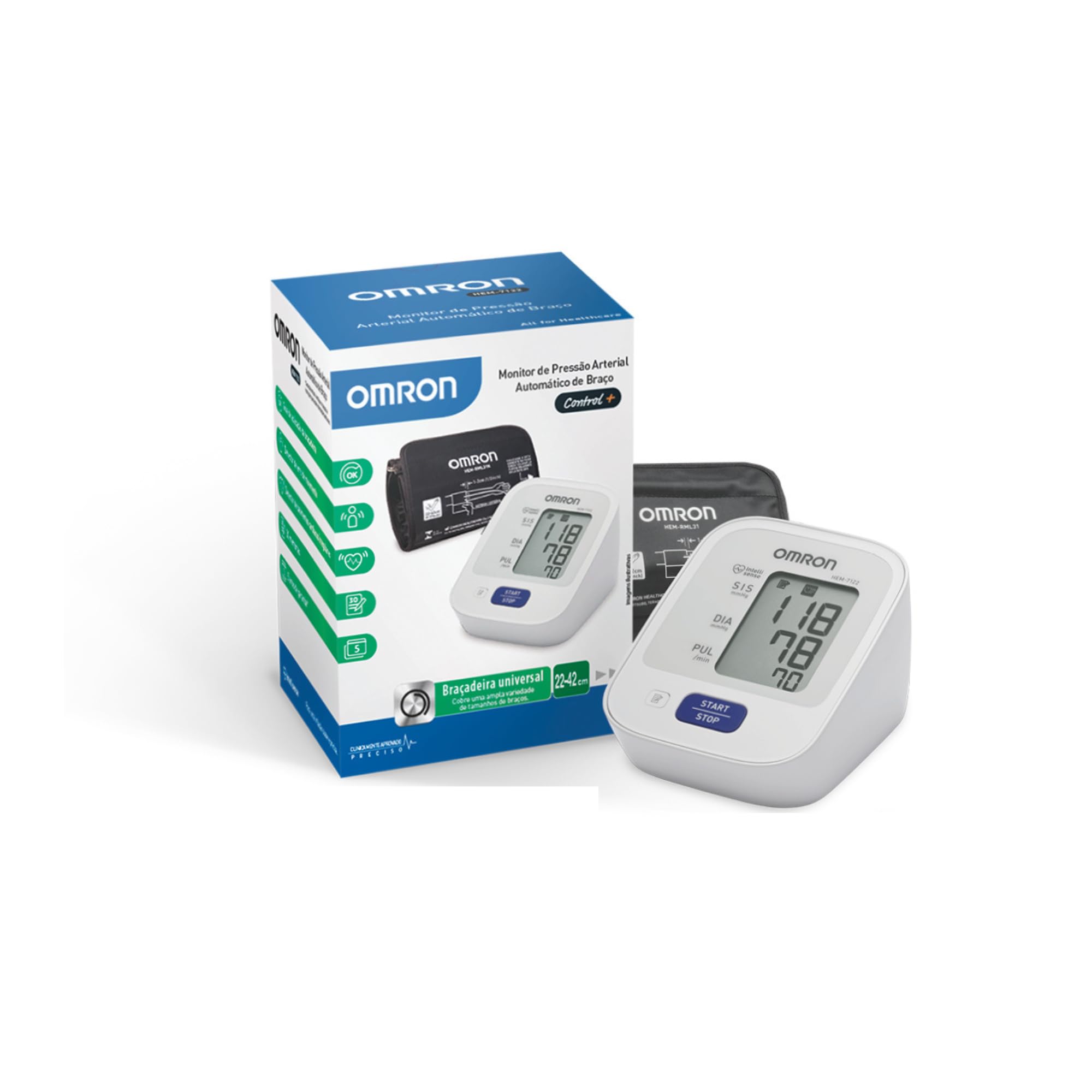 Monitor De Pressao Arterial De Braço Omron Control Plus HEM-7122 Medidor Digital