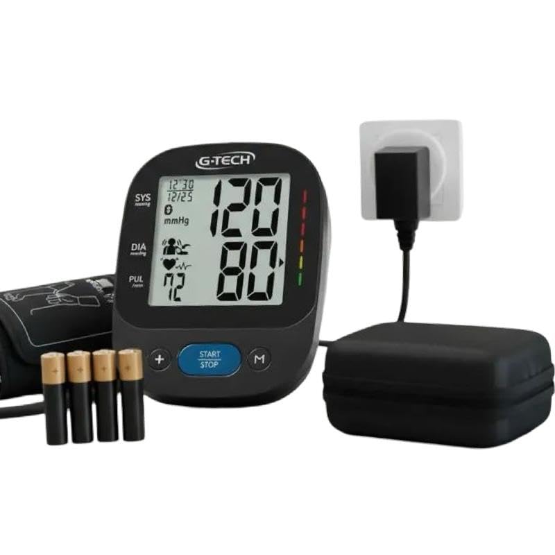 Monitor Aparelho de Medir Pressão Arterial Digital de Braço com Bluetooth, Display LCD, Conexão Automática, Fonte de Alimentação 110/220V e 4 Pilhas