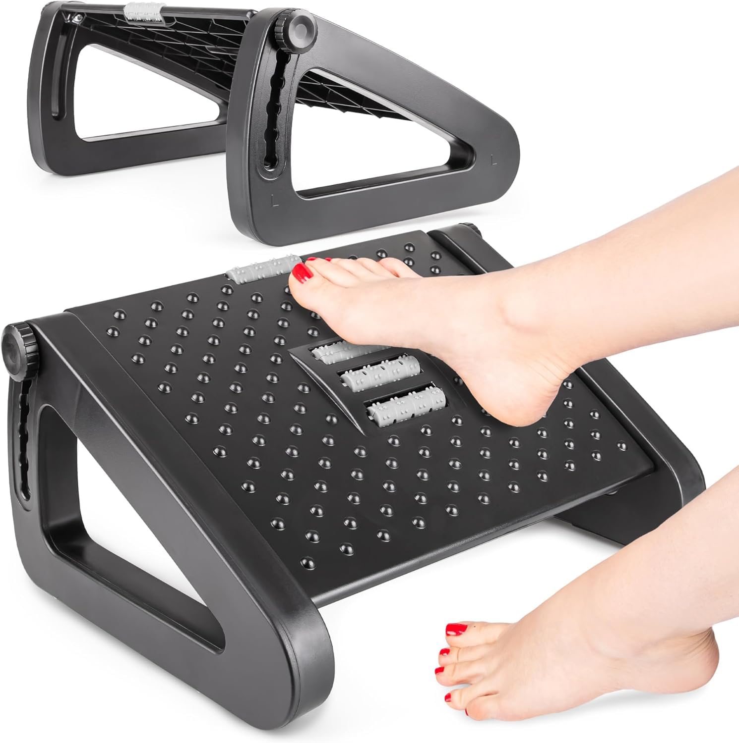 Apoio para Pés Ergonomico, Descanso de Pé, Descanso de Pes Escritorio | 6 Níveis de Ajuste, Painel ABS Rígido,Massagem e Base Antiderrapante, Melhora Postura p