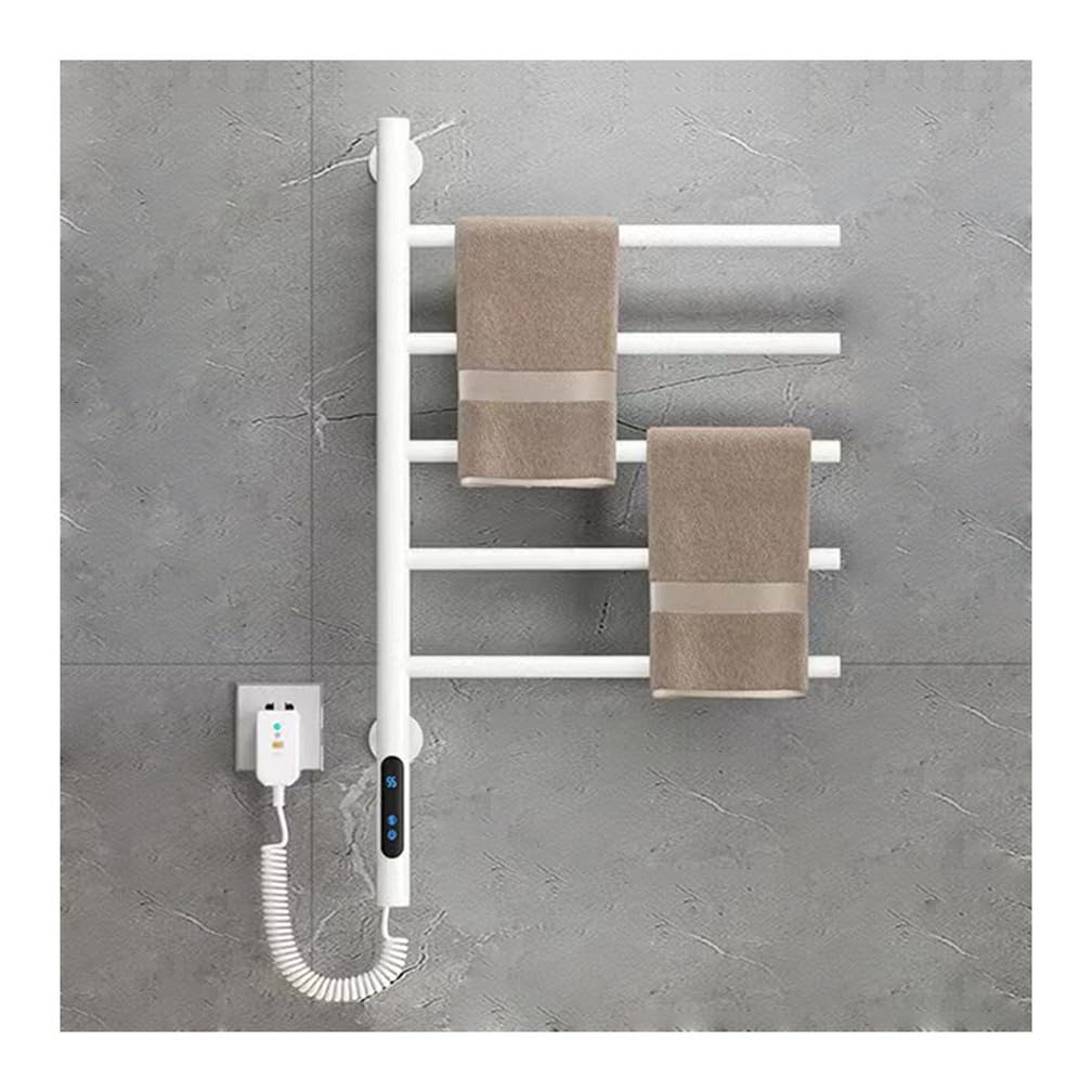 Suporte giratório para aquecedor de toalhas, toalheiro elétrico giratório montado na parede, aquecedores de toalha de aço inoxidável para banheiro, 5 barras com temporizador, 1h-24h, 82w, para