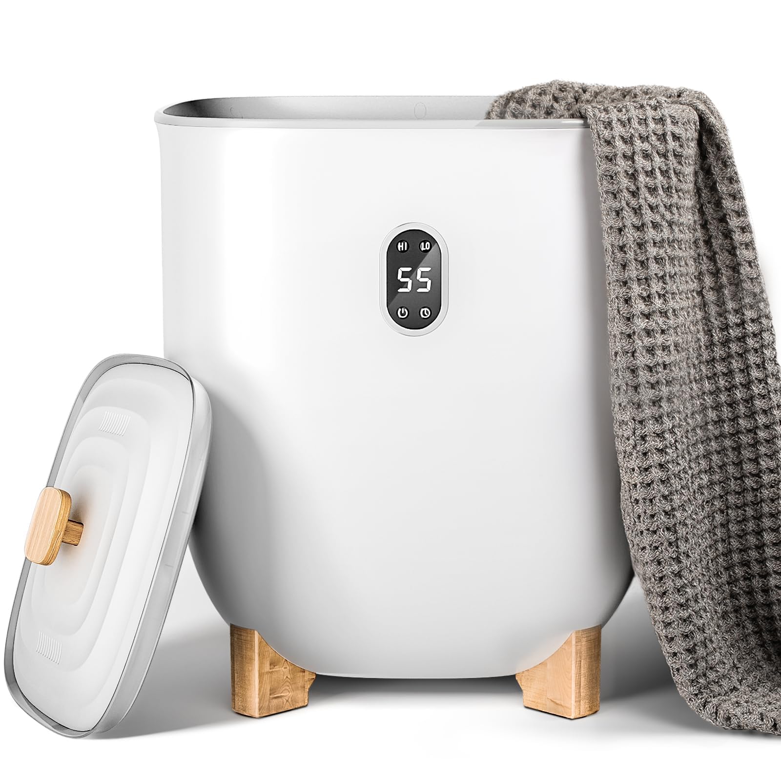 AGLUCKY Aquecedor de toalhas para banheiro, aquecedores de toalhas grandes de 25L, aquecedor de toalha quente balde com 2 modos de aquecimento, tela LCD, desligamento automático, serve em cobertores,