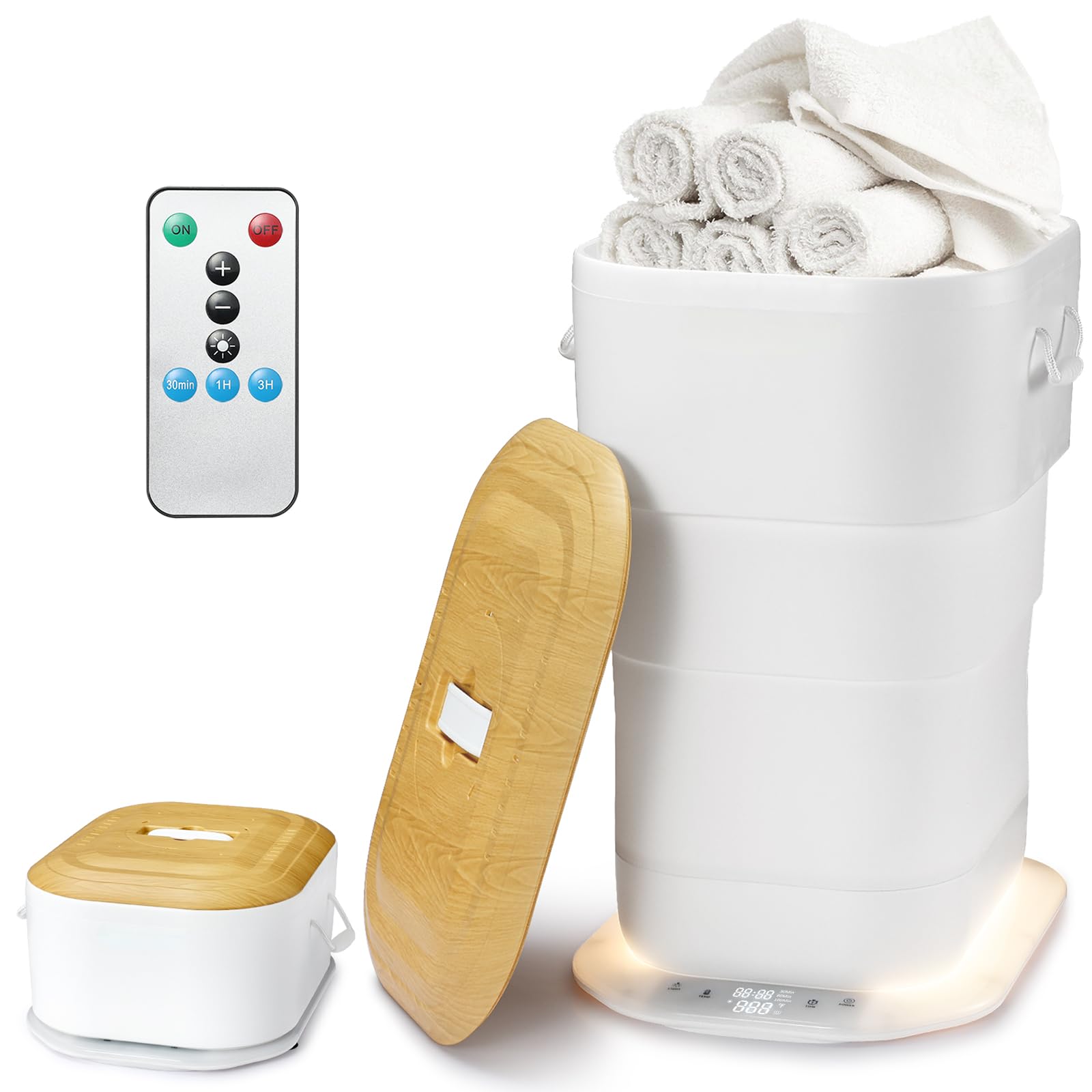 Aquecedor de toalha dobrável atualizado para banheiro - Aquecedores de toalhas aquecidos de luxo de 27L balde com ajuste de tempo, desligamento automático, cabe até duas toalhas grandes de 101 x 172