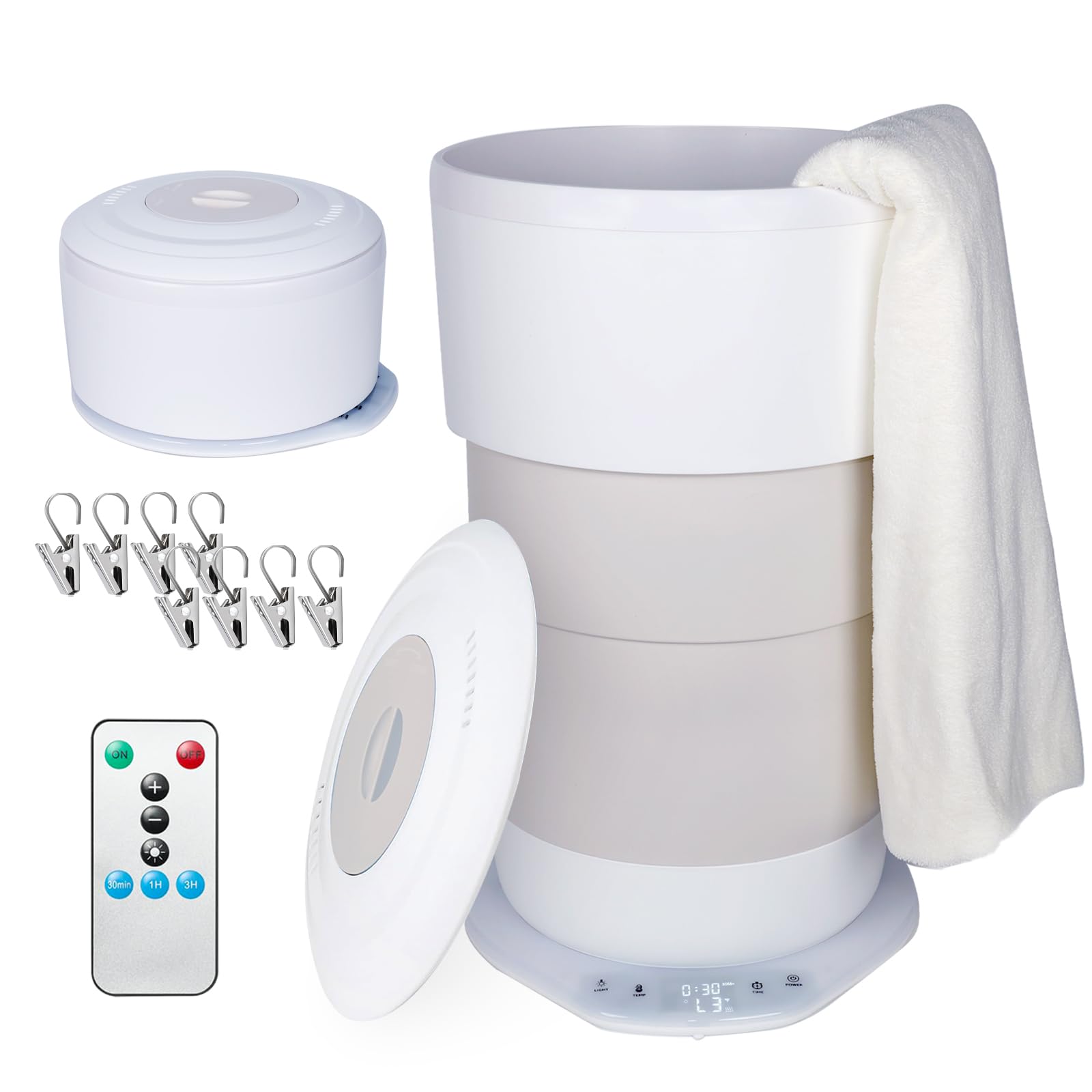 Aquecedor de toalha dobrável para banheiro - Balde de secador de toalhas elétrico de luxo aquecido de 23L com temperatura de 3 níveis e controle de temporizador Calentador de Toallas