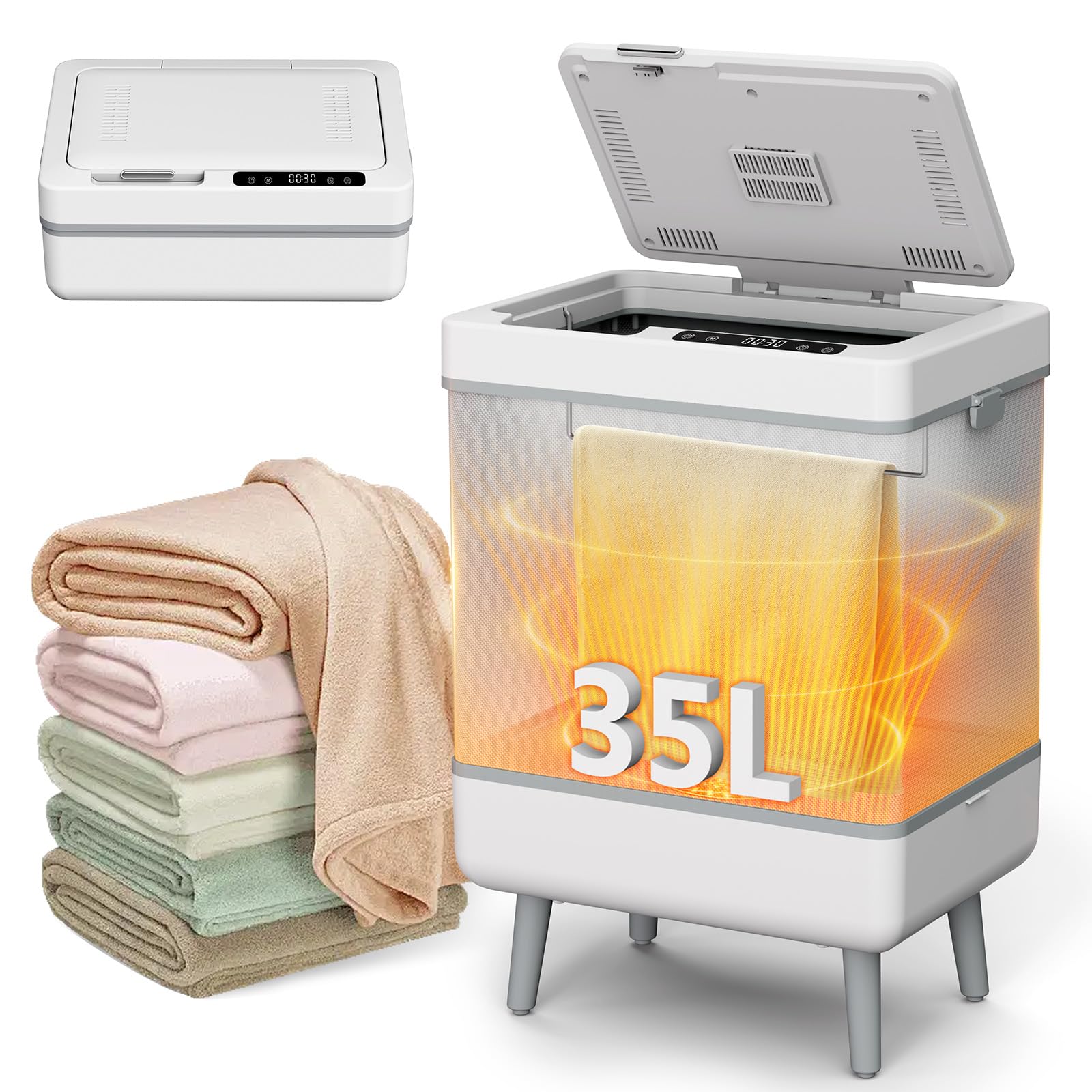 Aquecedor de toalha dobrável, secador e aquecedor de 35 L, modos de aquecimento/secagem, portátil, tamanho familiar, design dobrável, cobertores, spa para banheiro, spa, conjunto de presentes