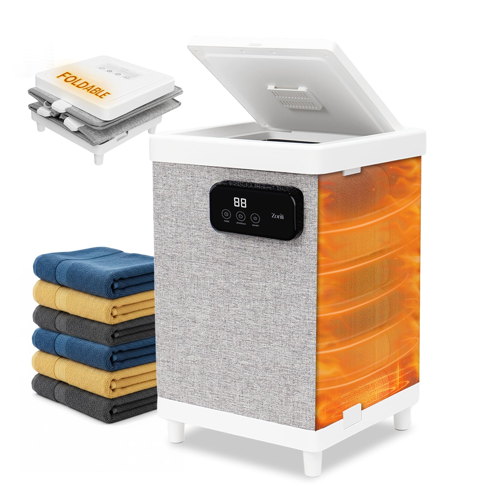 ZonLi Aquecedores de toalha grandes de 35L, aquecedor de toalhas dobrável de luxo para banheiro, desligamento automático, cabe até 3 toalhas grandes de 101 x 178 cm, presente portátil de inauguração