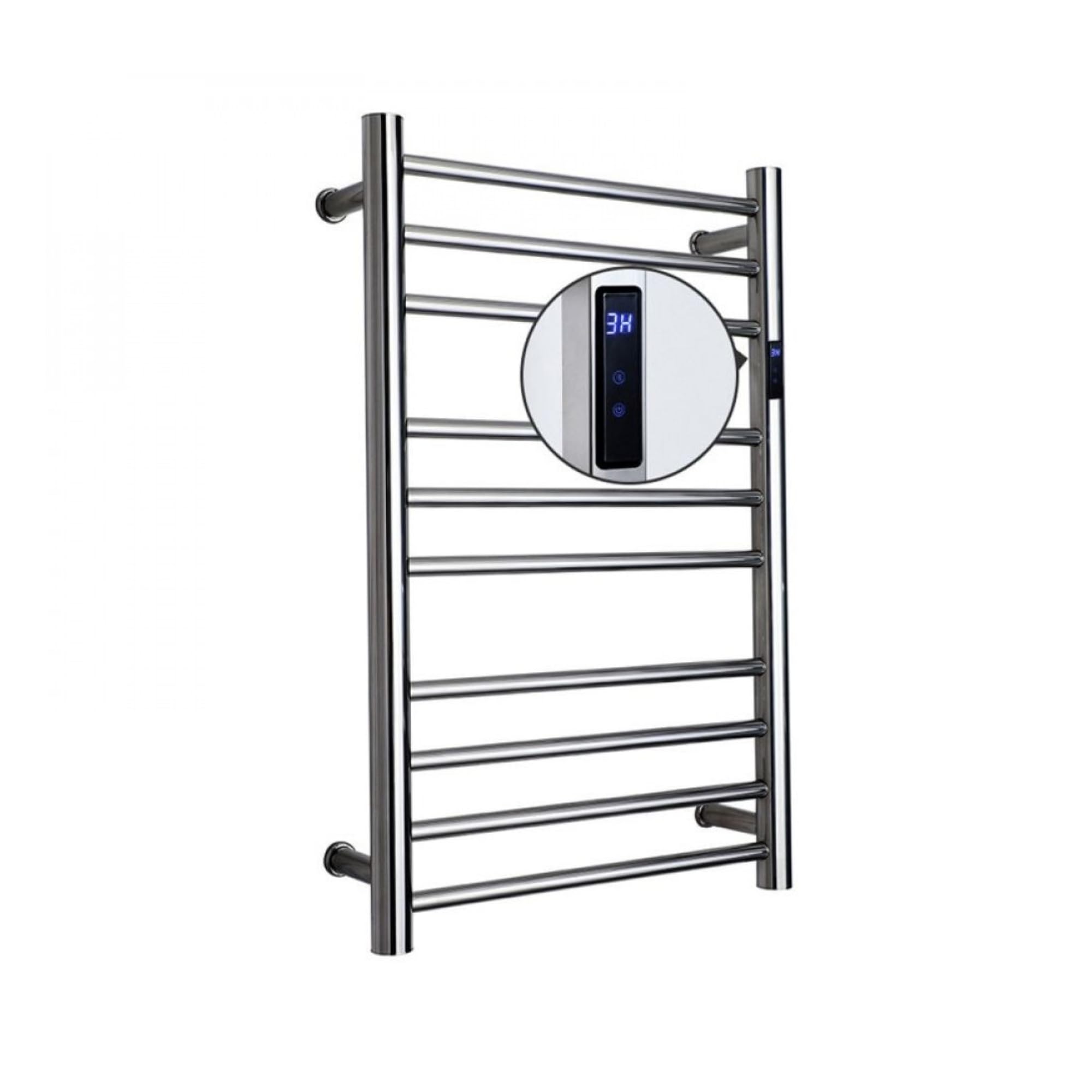 Toalheiro Térmico Grande Redondo Inox Bivolt com Timer Embutido - Kzi (Fio Lado Direito, Grande)