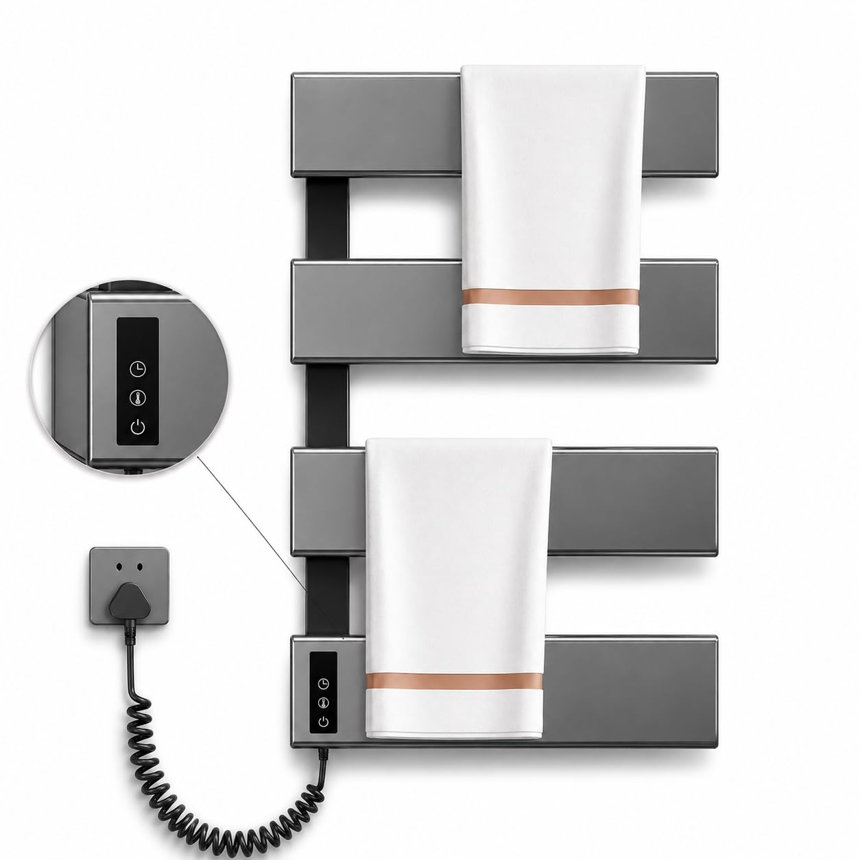 Toalheiro Térmico Para Banheiro, Aquecedor Eletrico e Secador de Toalhas de 4 Barras, Toalheiro Inteligente com Painel Touch, Timer 1-24h, IPX4, para Casa e Hotel (Cinza Chumbo, 110v)