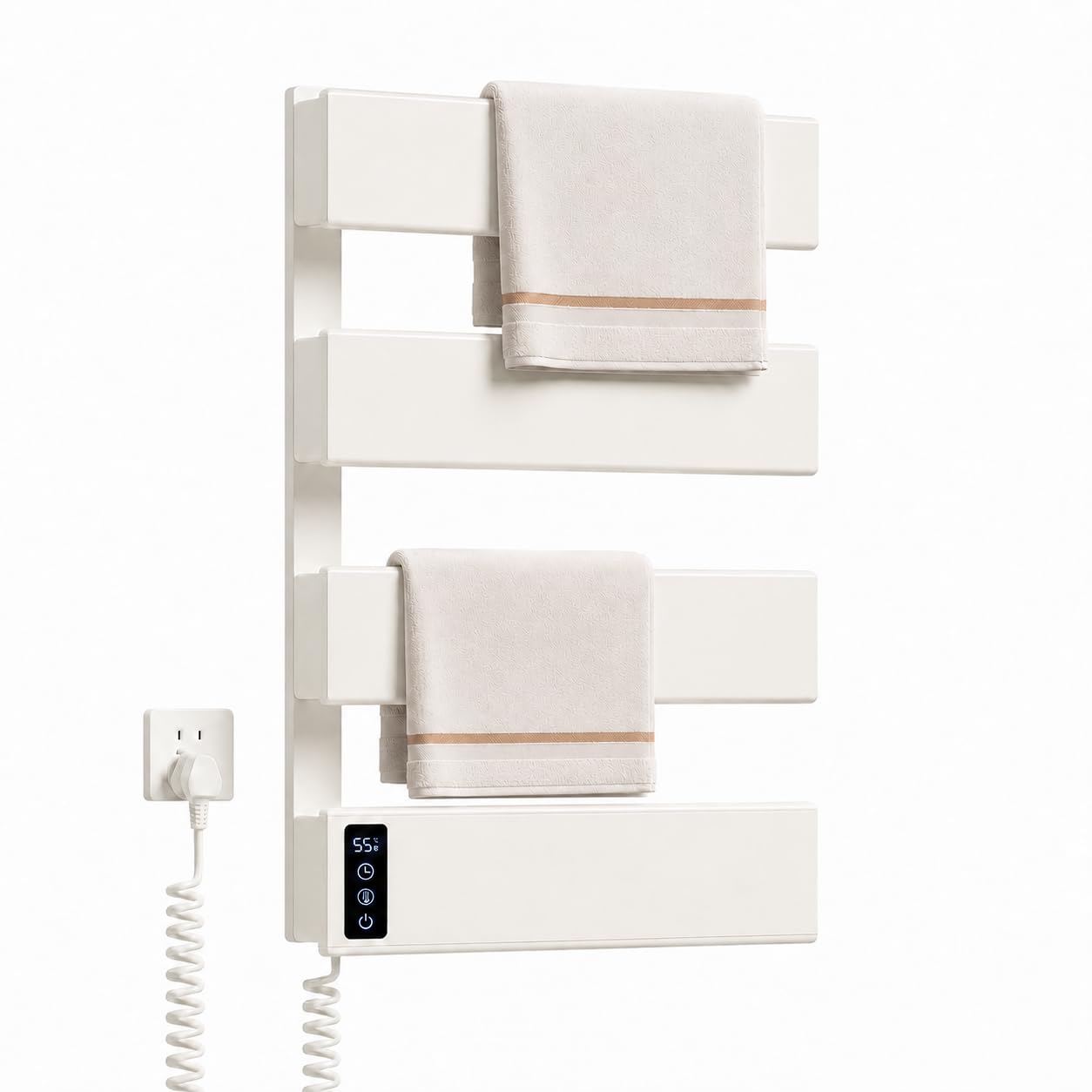 Toalheiro Térmico Elétrico Bivolt Para Banheiro, Toalheiro Elétrico Aquecido IPX4 com Display Digital e Temporizador, Secador de Toalhas 75 x 45 cm (Branco, 220V)