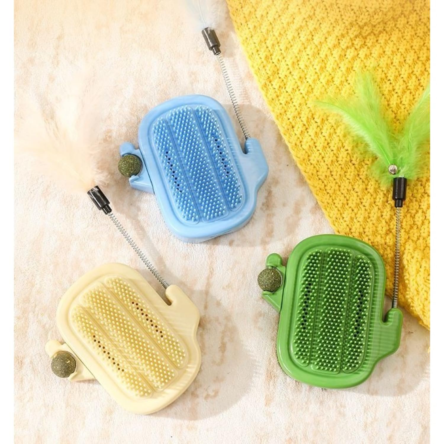 Arranhador para gatos, arranhador De Canto Cacto Para Gatos Conjunto Com 2 Peças(PENA E CATNIP)(Verde)