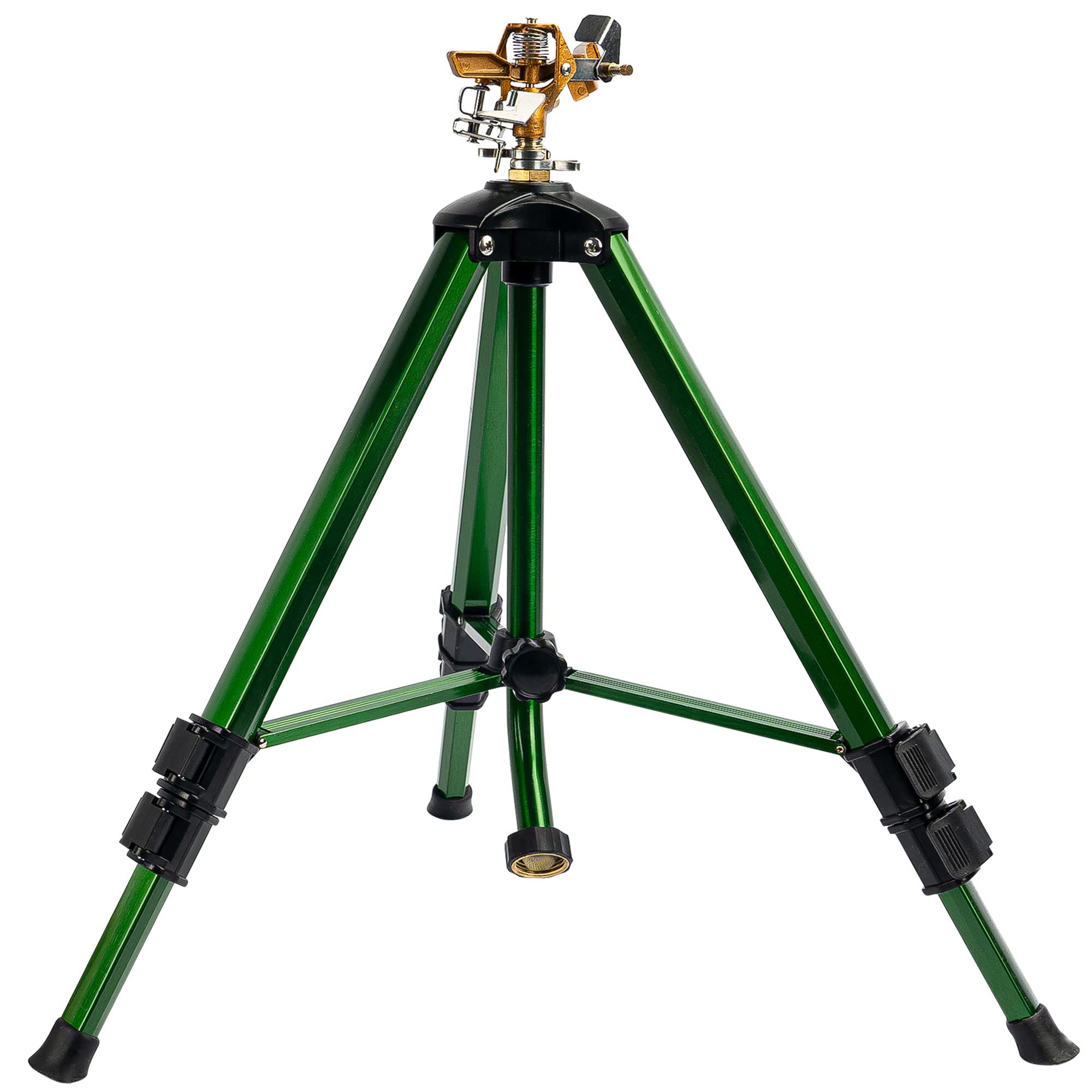 Hourleey Aspersor de impacto na base de tripé, aspersores de latão resistente para jardim de gramado, cobertura de área grande de 0-360 graus, extensão de conector de 3/4 polegadas, travas de flip com