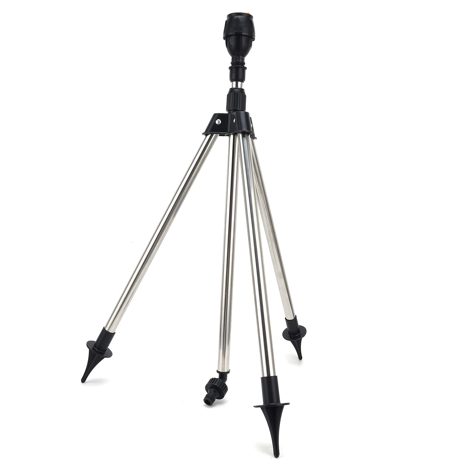 Acouto Aspersor de 360 ​​graus Com tripé, Aspersor de Rega Automático para Irrigação de Gramado de Jardim, Construção Em Aço Inoxidável e Plástico, Rotação de 30°-360°, Altura de 22-35 pol.