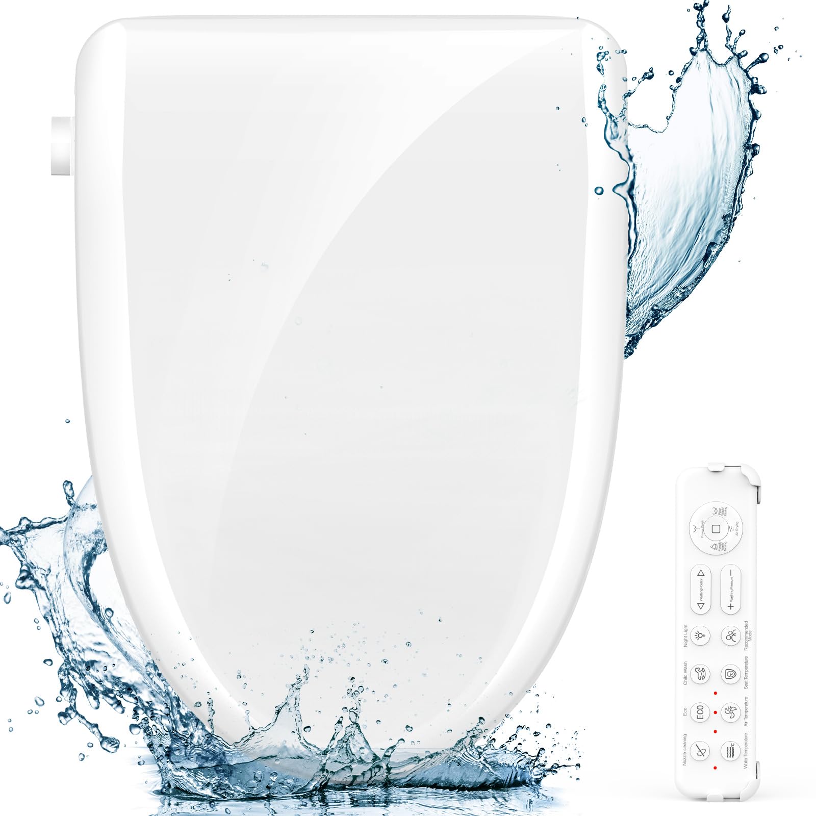 FVZ Assento sanitário bidê alongado branco elétrico aquecido com água morna infinita, secador quente, bocal de aço inoxidável autolimpo, lavagem traseira e infantil, controle remoto, pressão de água