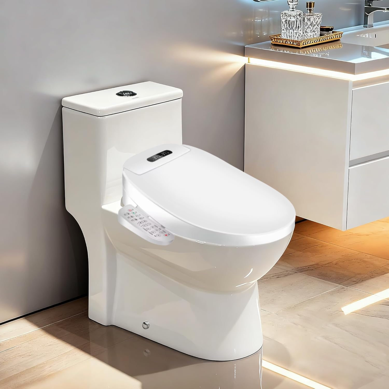 Assento Sanitário Elétrico Para Bidê, Água Morna Filtrada E Ilimitada, 8 Modos De Lavagem, Secador Ar, Bico Aquecido Aço Inoxidável Autolimpante, Luz Noturna Hd (Tb-26Ev, Redonda)