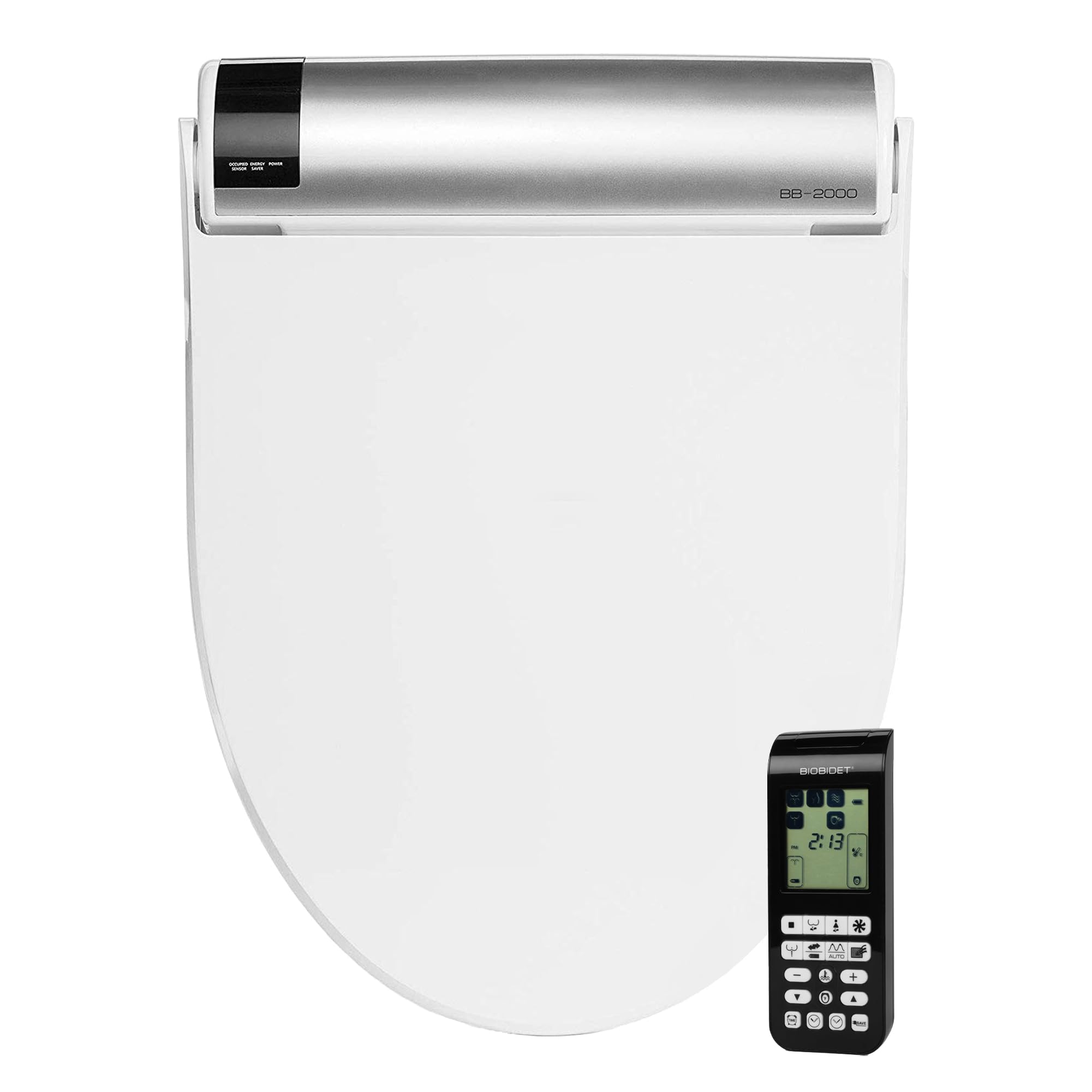 Bio Bidê BB2000 Assento sanitário elétrico para bidê, água morna com secador de ar, assento aquecido com sensor e tampa de fechamento lento, luz noturna, controle remoto preto moderno, alongado