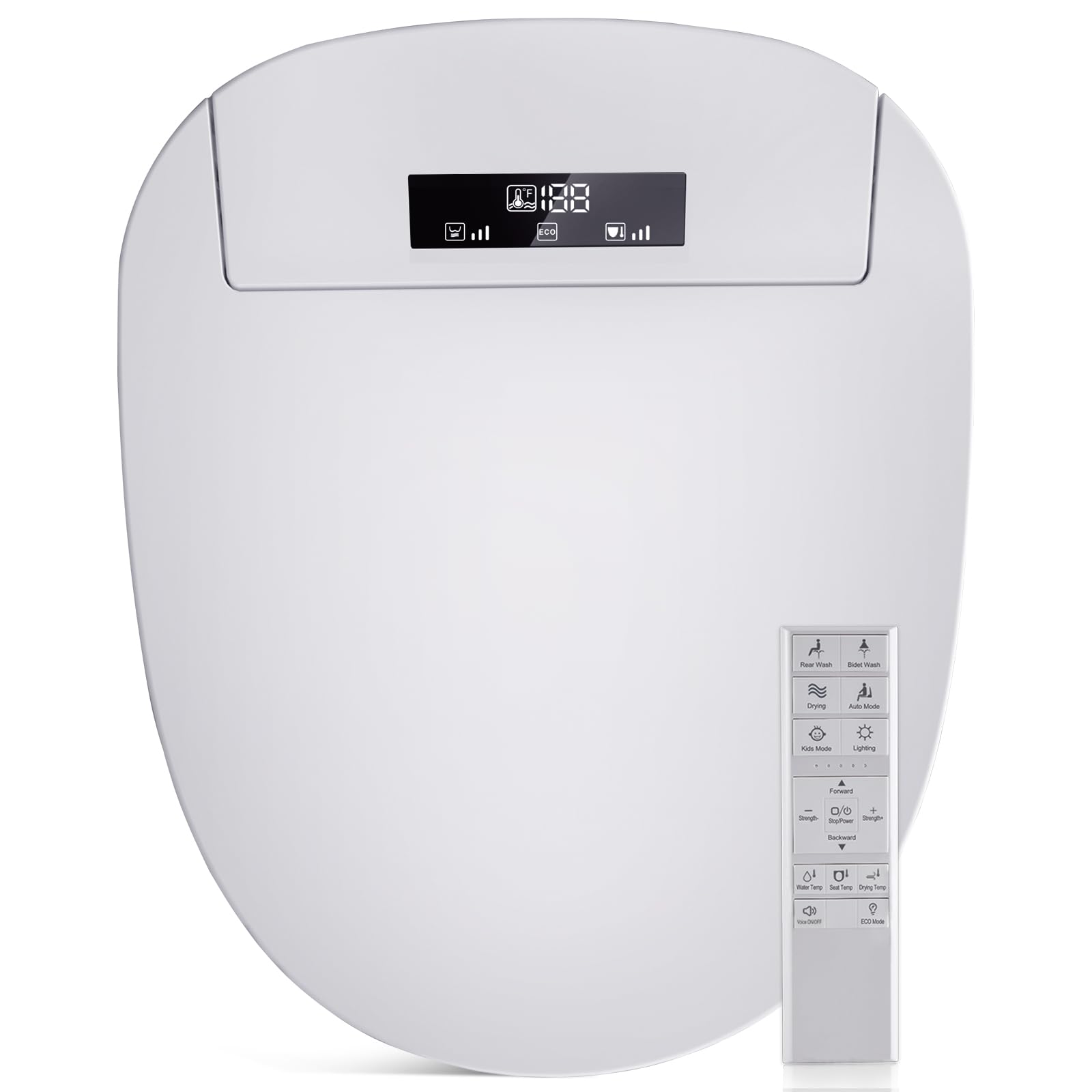 Assento sanitário bidê com assento aquecido ajustável e água, secador de ar, tampa fechada silenciosa, controle remoto sem fio - assento de bidê elétrico 201DSP (redondo)