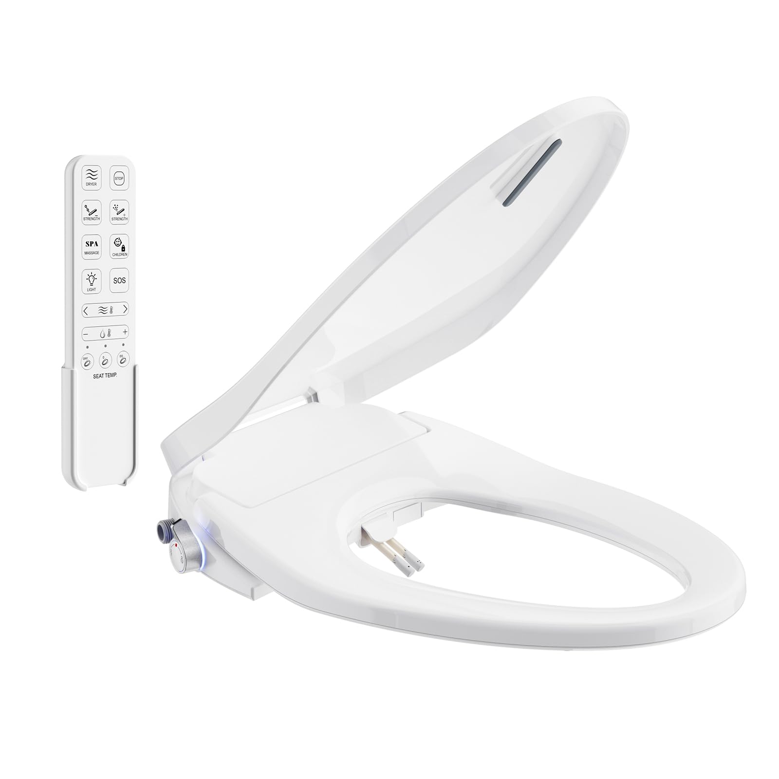 SR SUN RISE Assento sanitário de bidê elétrico alongado - bicos duplos para mulheres e quadril, assento aquecido confortável e secador de ar, 6 modos de lavagem, controle remoto e botão, tampa de