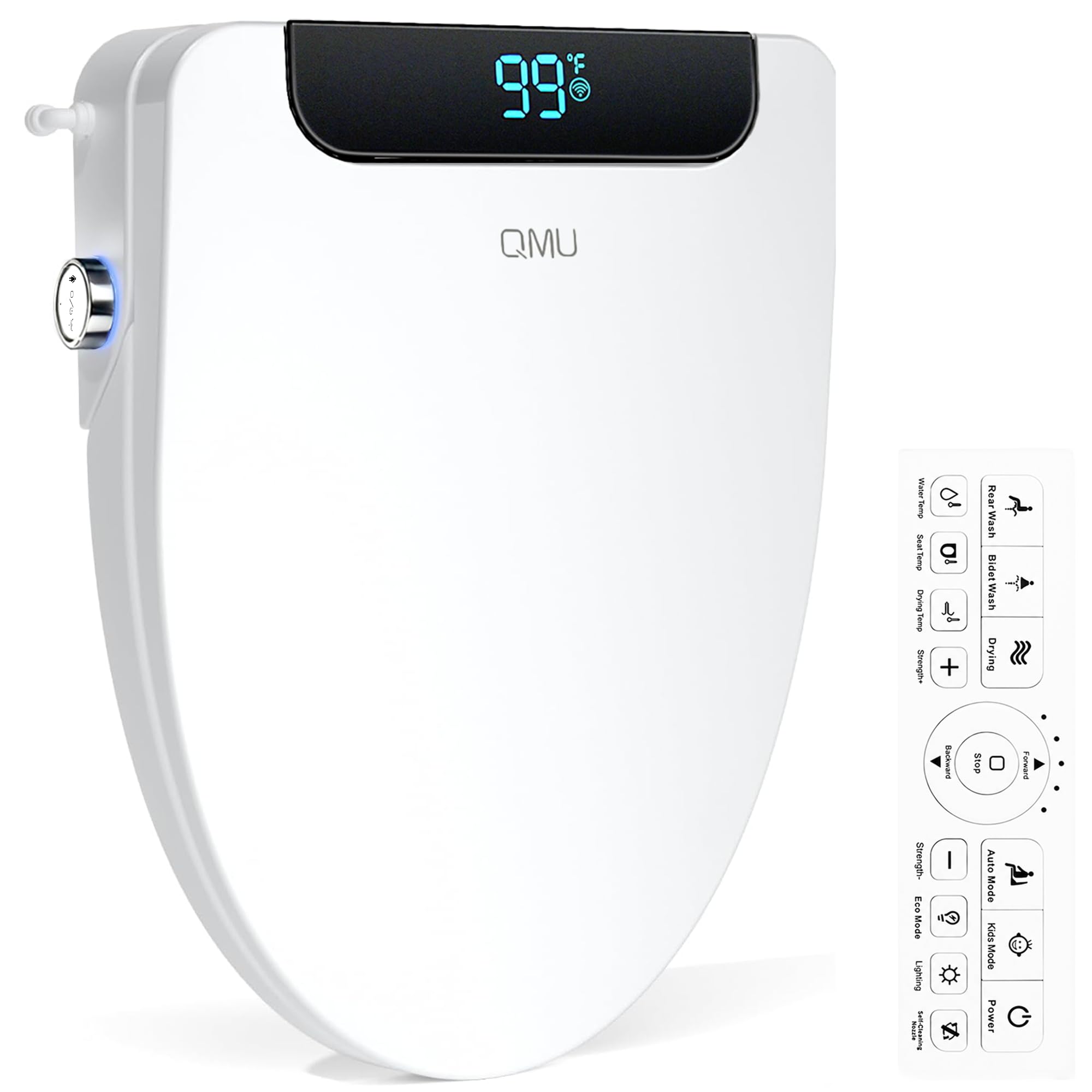 Assento sanitário com bidê aquecido alongado com visor LED e controle remoto - Bidê elétrico de fechamento suave inteligente com secador, água morna, lavagem feminina, bocal autolimpante, IPX4