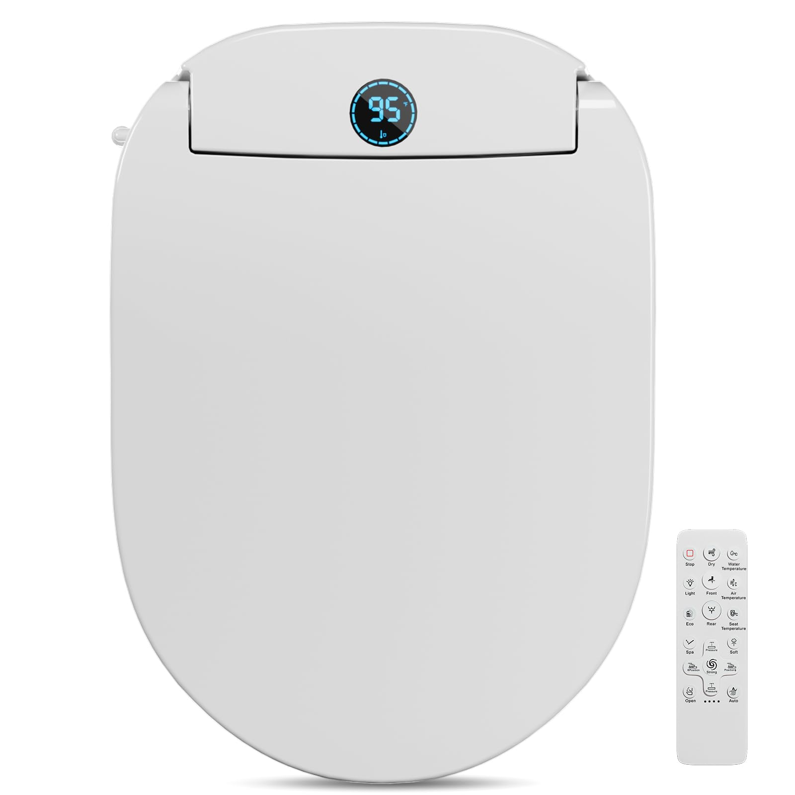TOTTE Assento de vaso sanitário redondo com tampa de abrir/fechar automaticamente, assento de vaso sanitário inteligente com assento de bidê aquecido a água quente instantânea e secador de ar quente