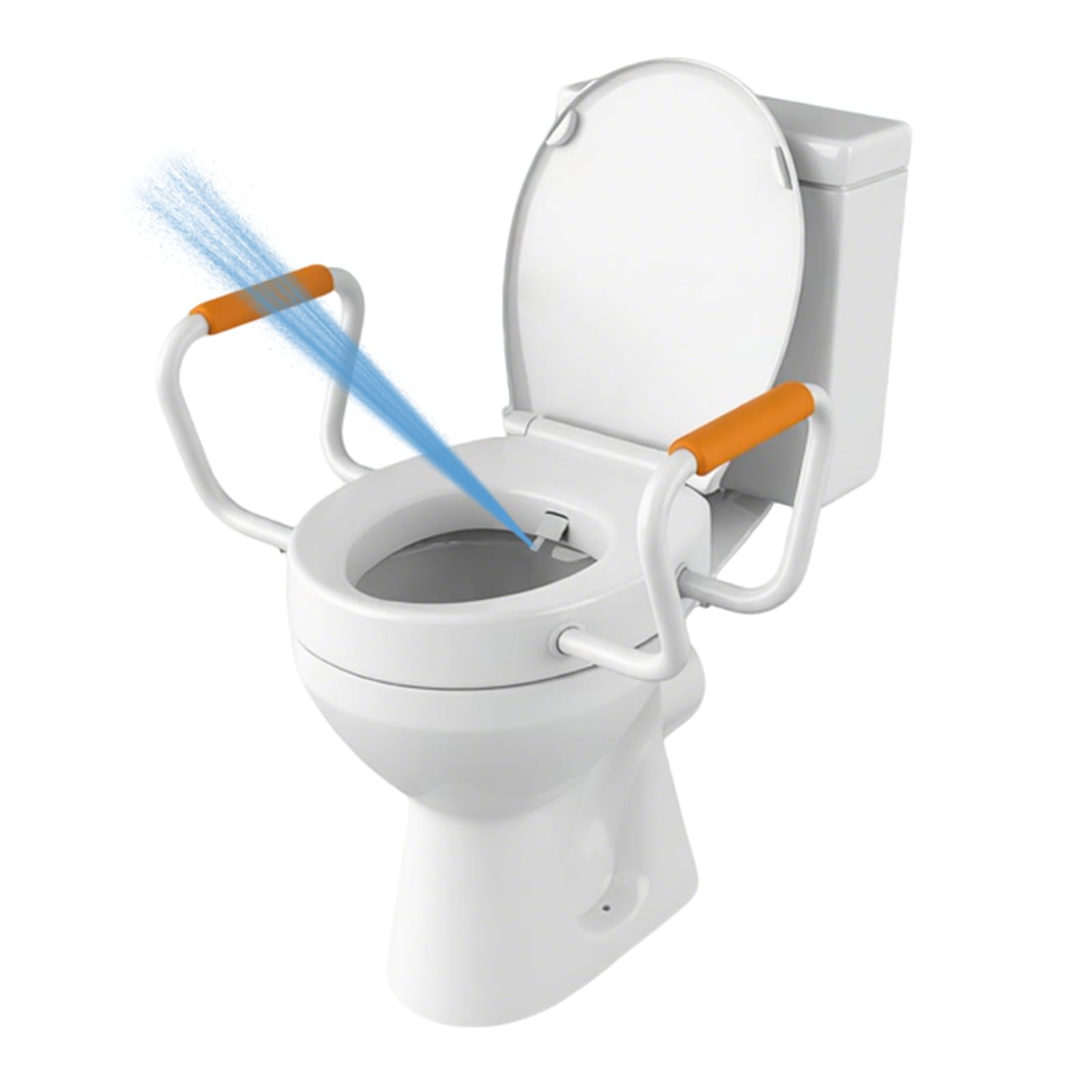 Huttdmel Assento sanitário de bidê redondo com alças, elevador elevado de assento de vaso sanitário de 7 cm, fechamento macio, liberação rápida, antiderrapante, sem lavagem elétrica, spray ajustável