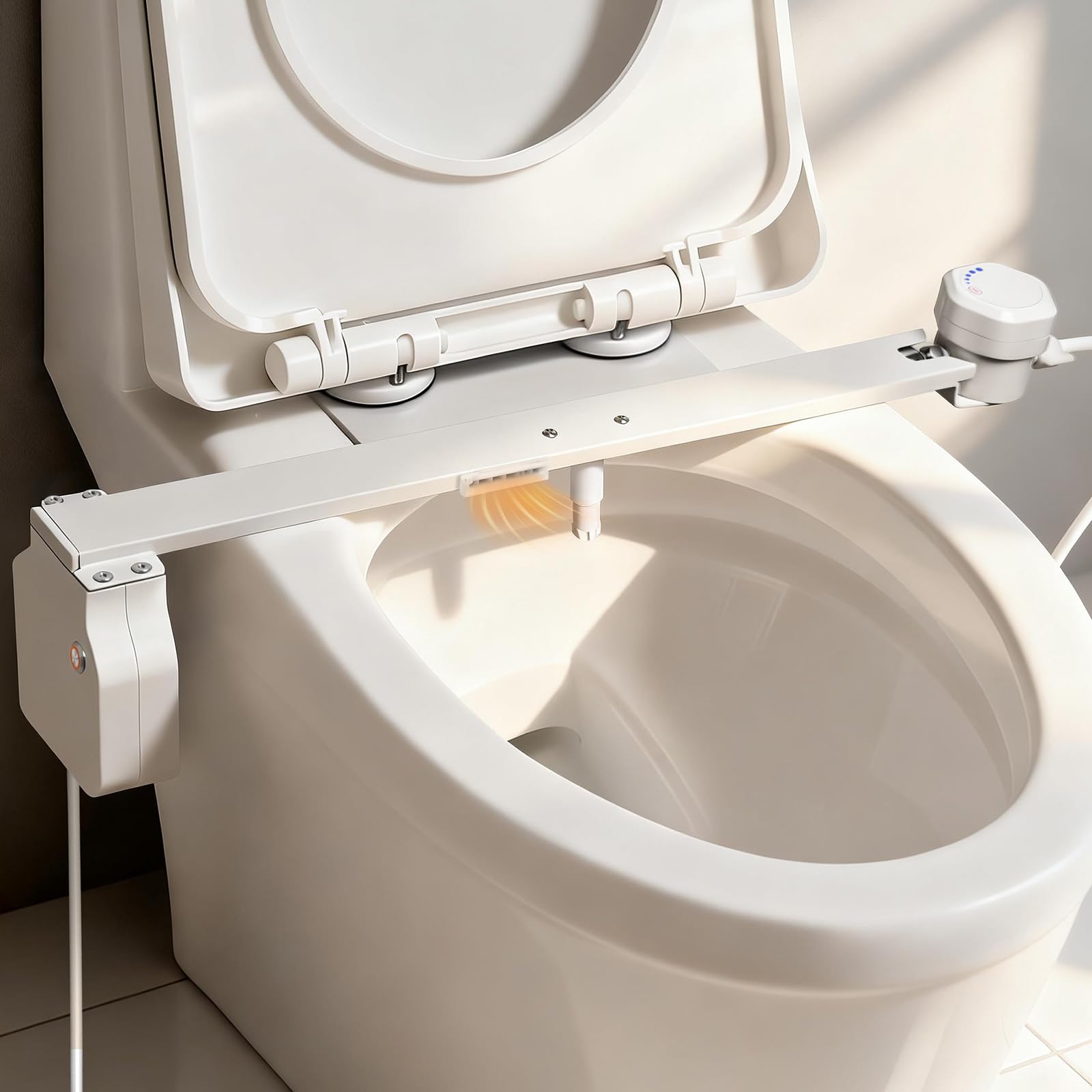 Acessório de assento de vaso sanitário com secador de ar quente, pulverizador de bidê de água doce não elétrico para vaso sanitário, controle de pressão de água de 5 níveis, operação de botão duplo e