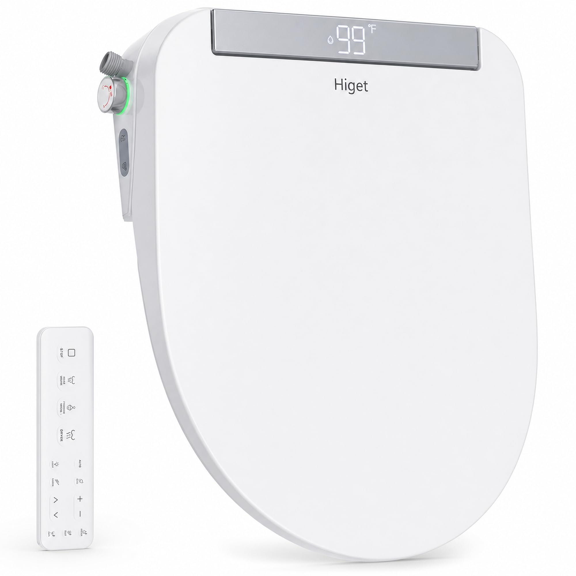 Assento sanitário aquecido com bidê, assento sanitário de bidê elétrico alongado com lavagem com água morna, secador de ar quente, assento aquecido, bocal autolimpante, tampa macia, luz noturna de LED