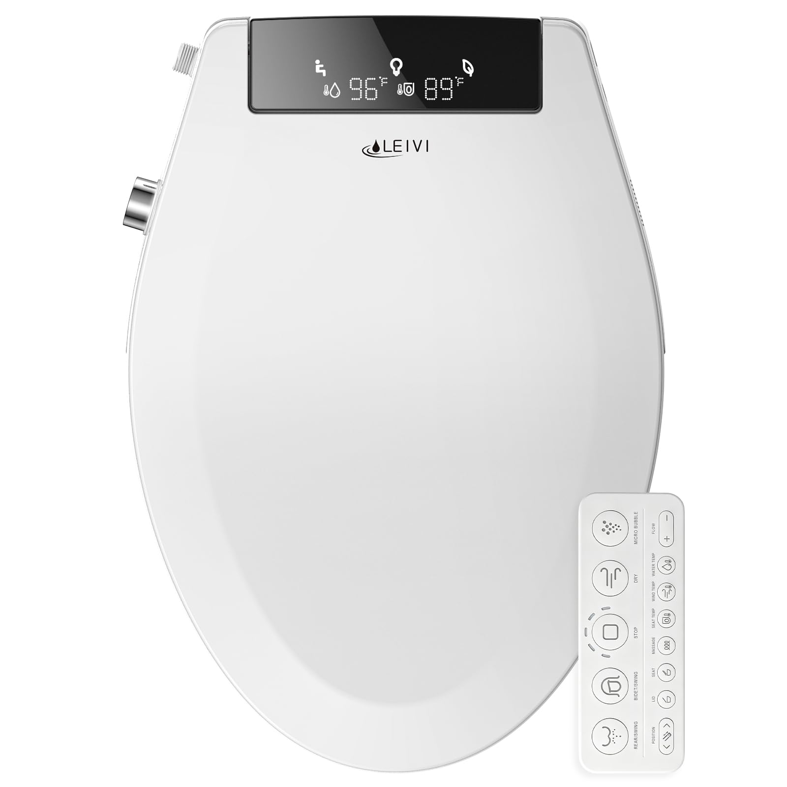 LEIVI Assento sanitário de bidê elétrico com tampa de abertura e fechamento automático, display LED digital, assento aquecido, luz noturna, bidê com água morna e secador, alongado